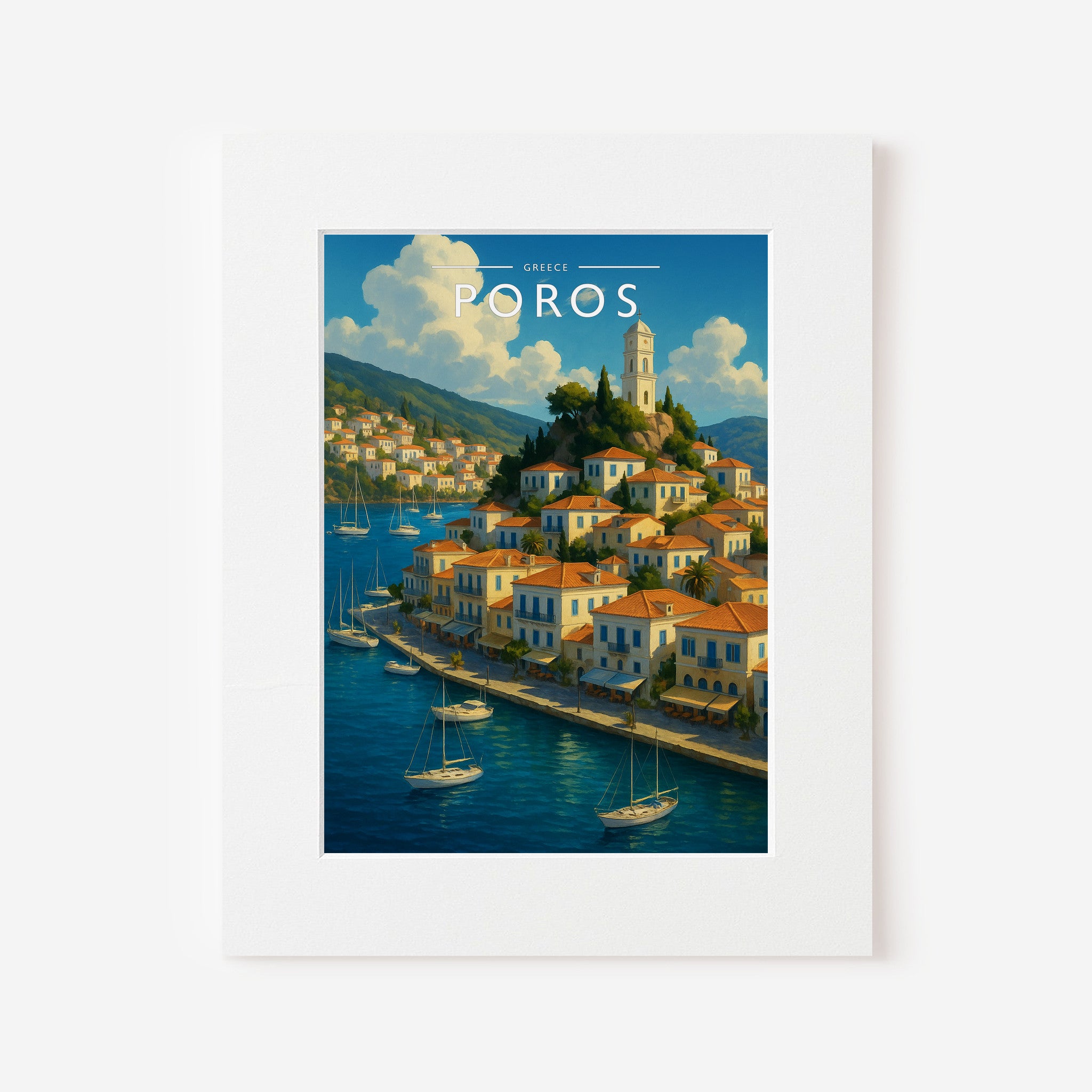 Poros #3 Travel Poster in a white mount