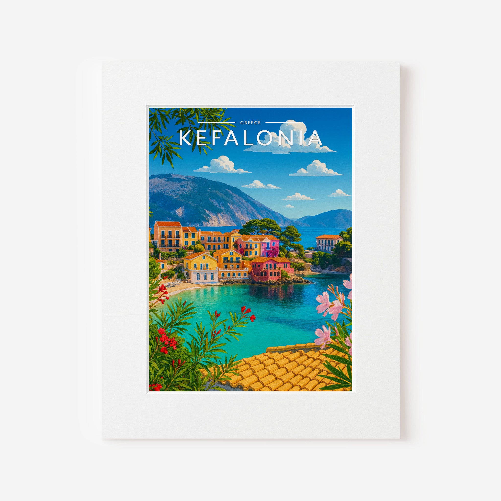 Kefalonia Travel Poster in a white mount