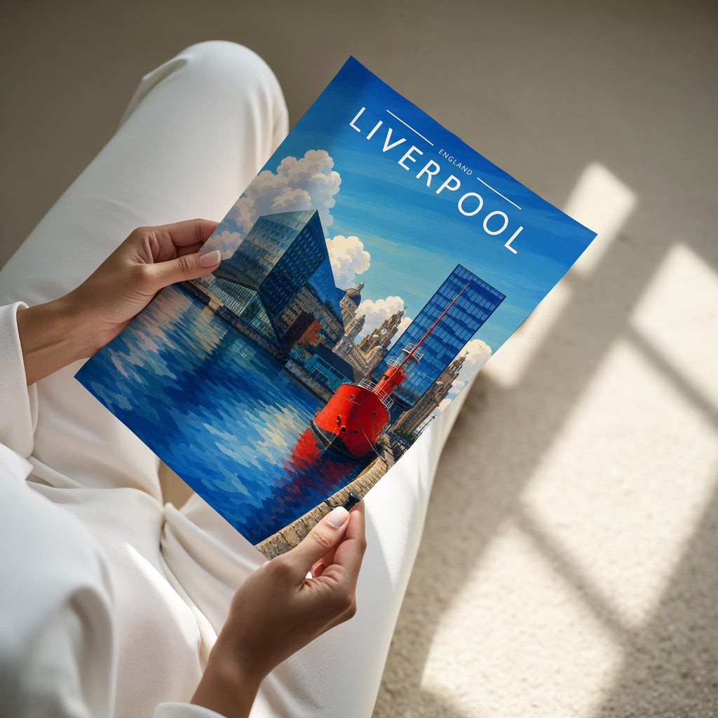 Liverpool Travel Poster - A4 print held in hand