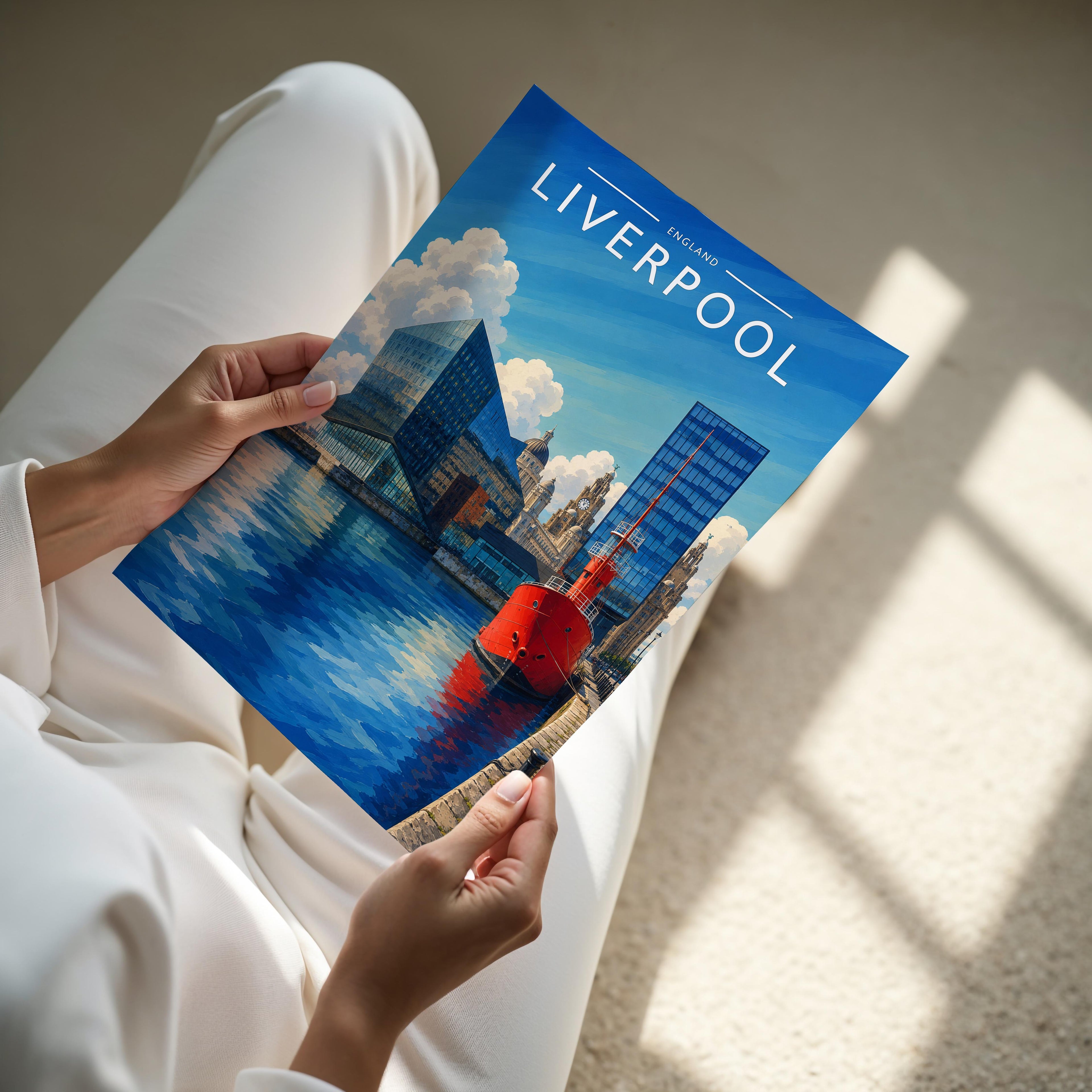 Liverpool Travel Poster - A4 print held in hand