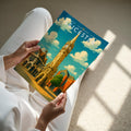 Leicester Travel Poster - A4 print held in hand