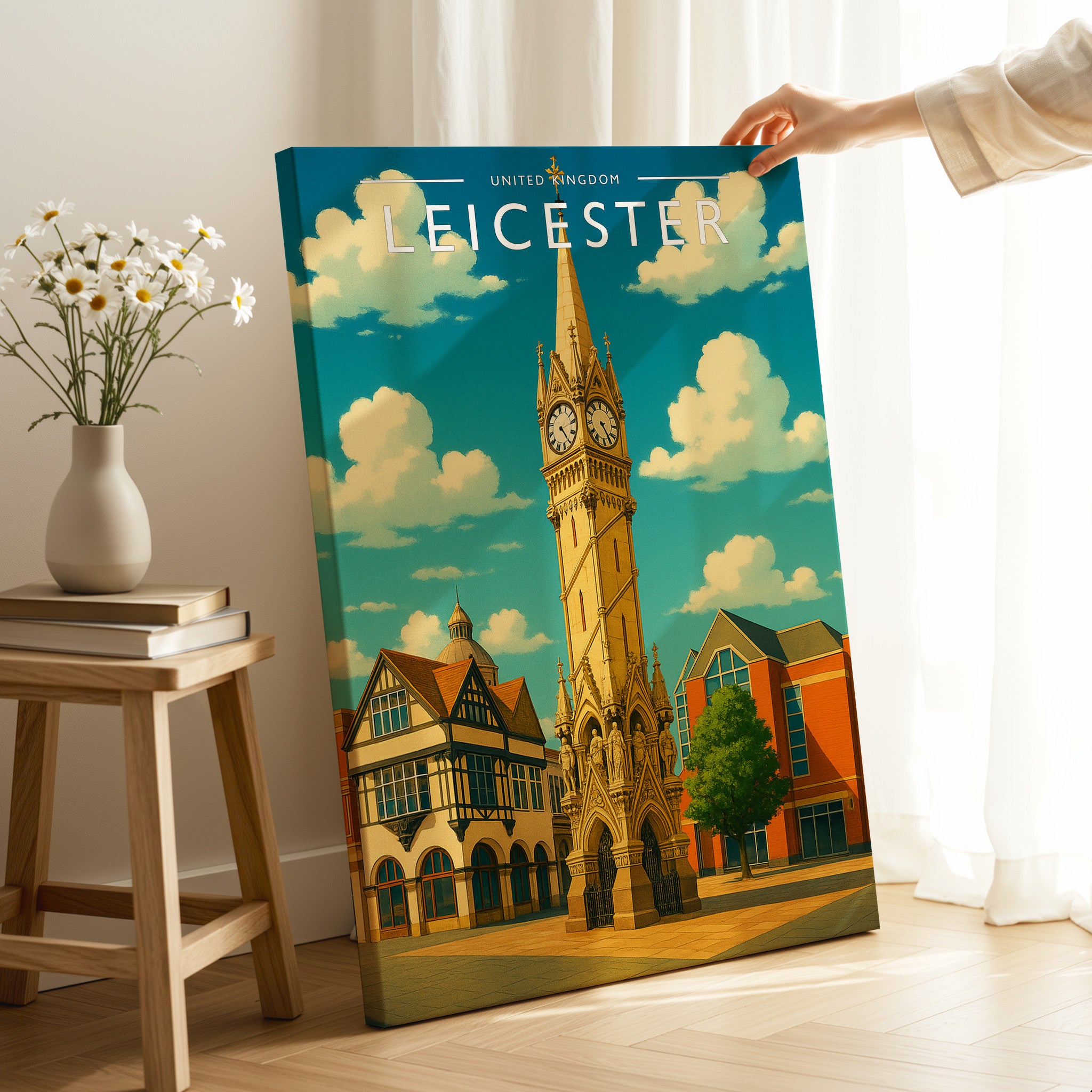 Leicester Travel Poster as a gallery-wrapped canvas