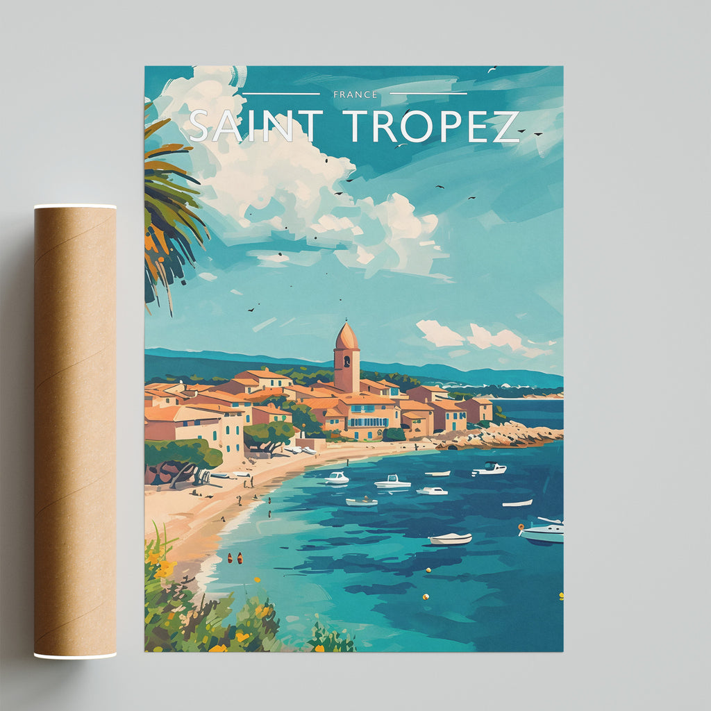 Saint Tropez Travel Poster - fine art print with shipping tube