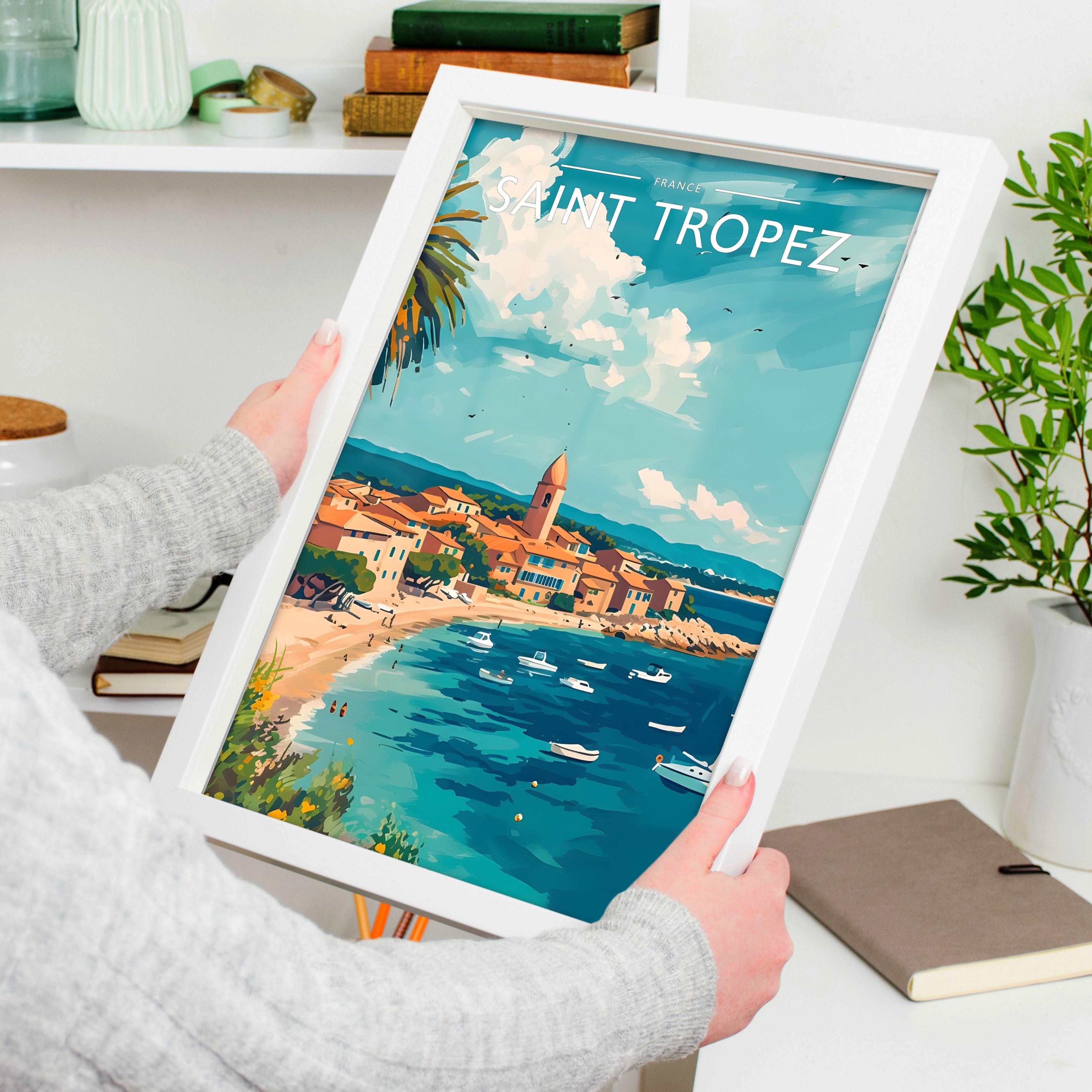 Saint Tropez Travel Poster held in a white frame