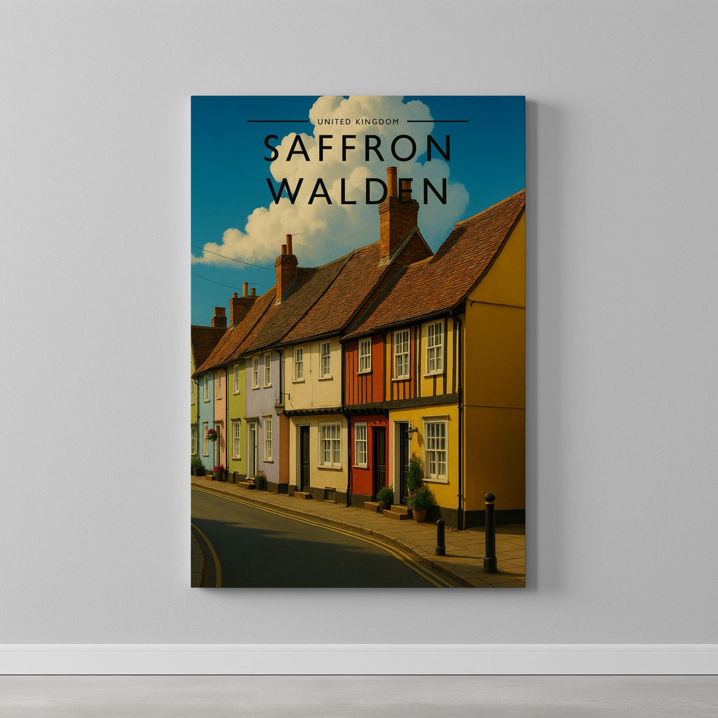 Saffron Walden #2 Travel Poster as a gallery-wrapped canvas on a plain wall