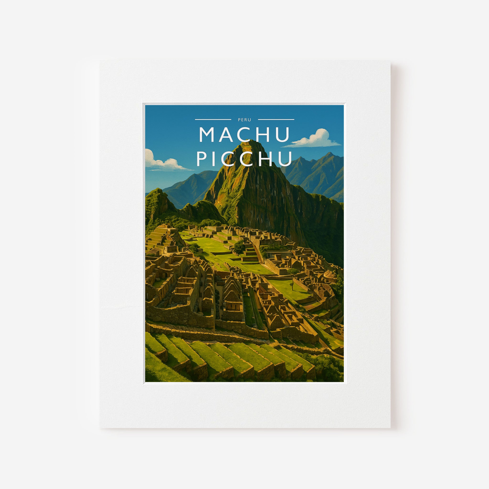 Machu Picchu Travel Poster in a white mount