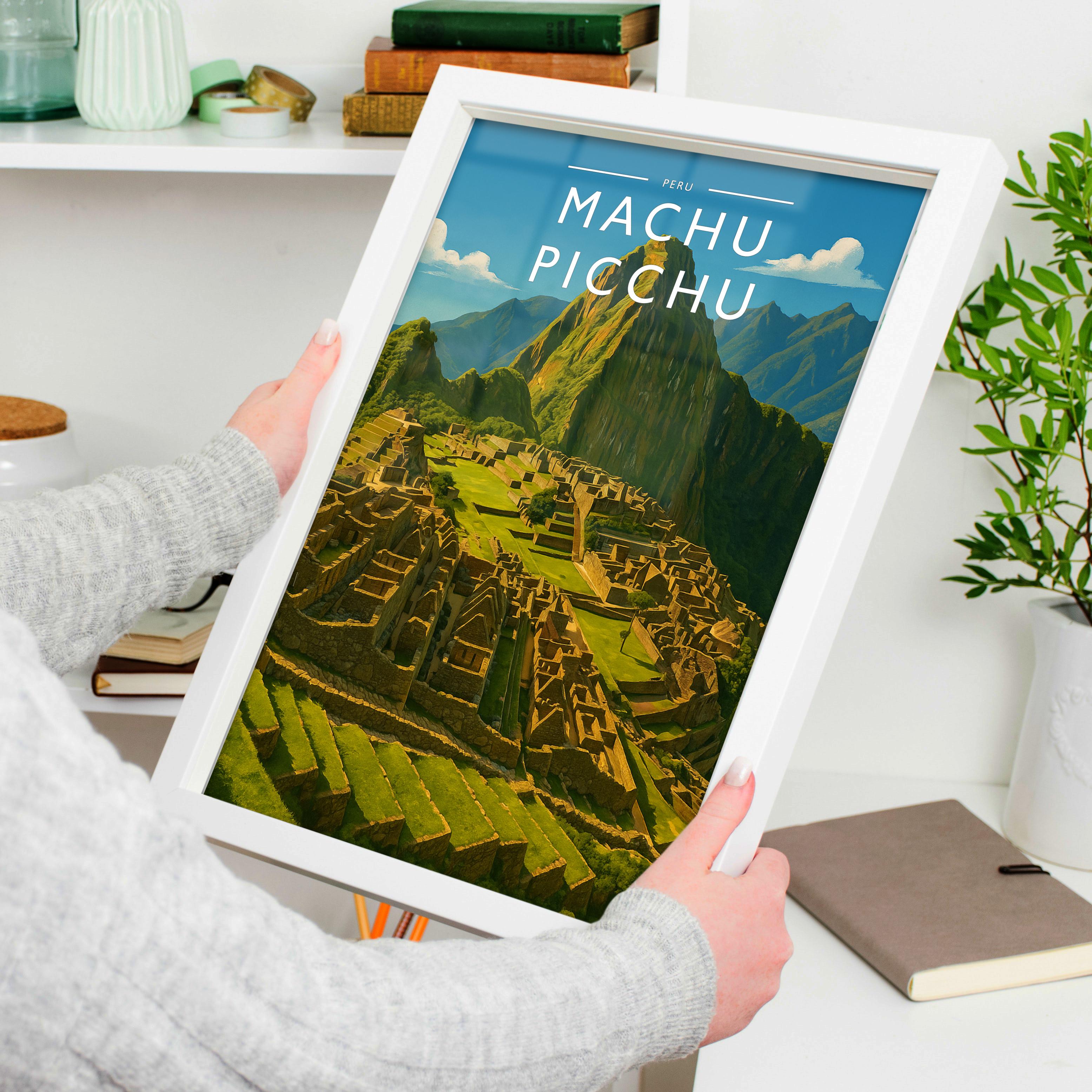 Machu Picchu Travel Poster held in a white frame