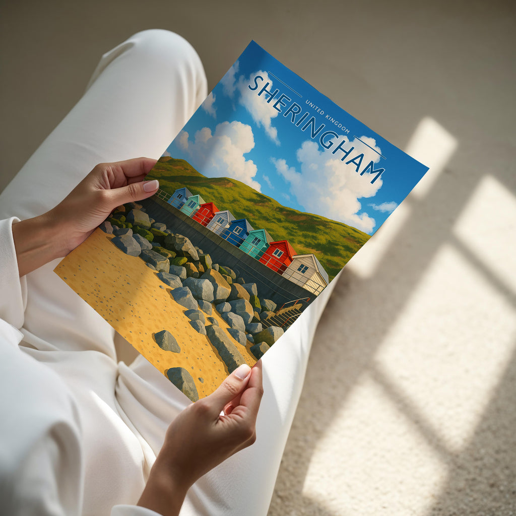 Sheringham Travel Poster - A4 print held in hand