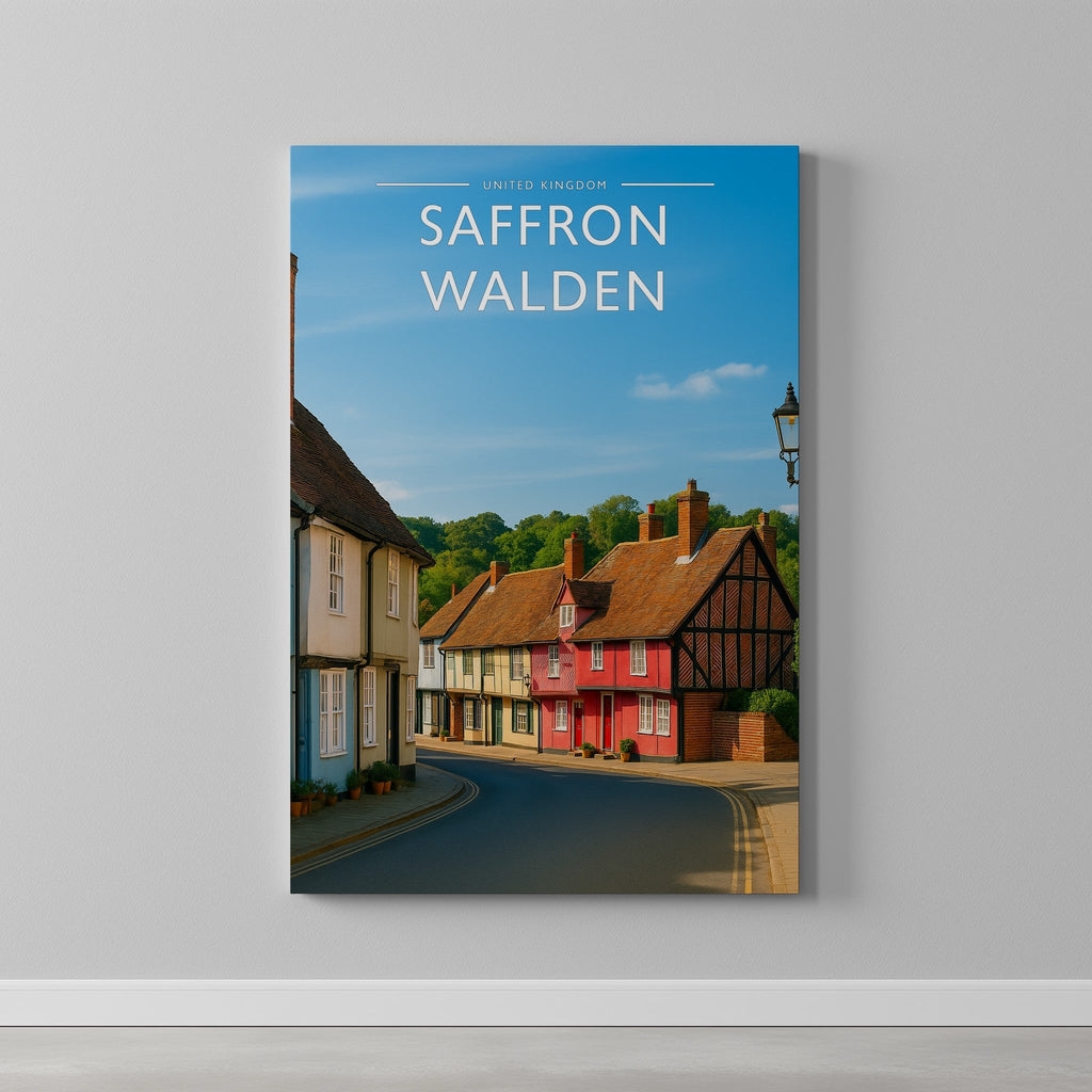 Saffron Walden #3 Travel Poster as a gallery-wrapped canvas on a plain wall