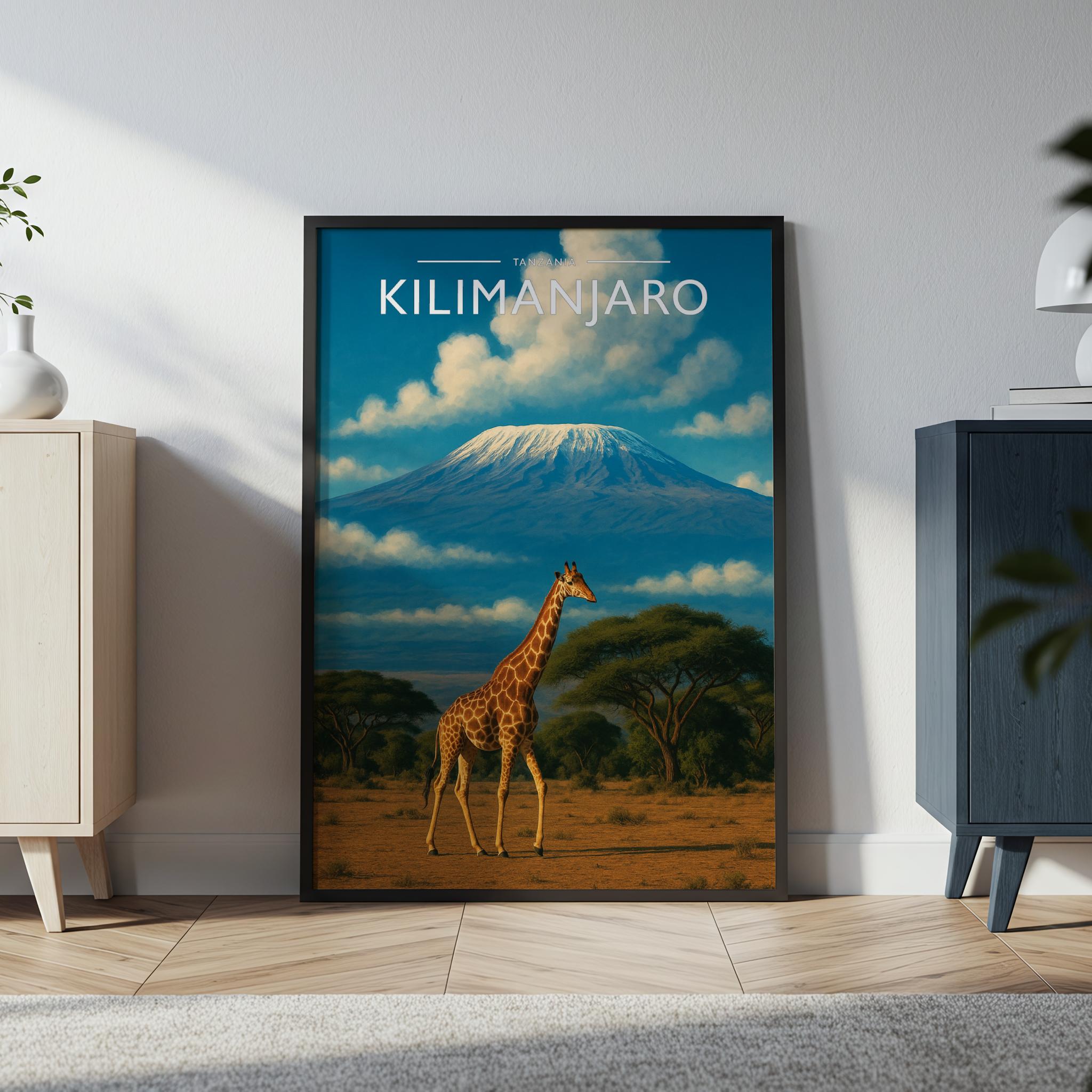 Kilimanjaro Travel Poster in a black frame