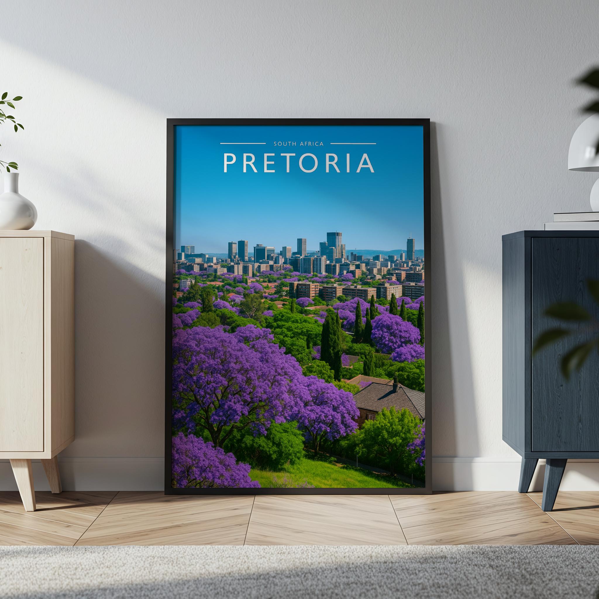 Pretoria Travel Poster in a black frame