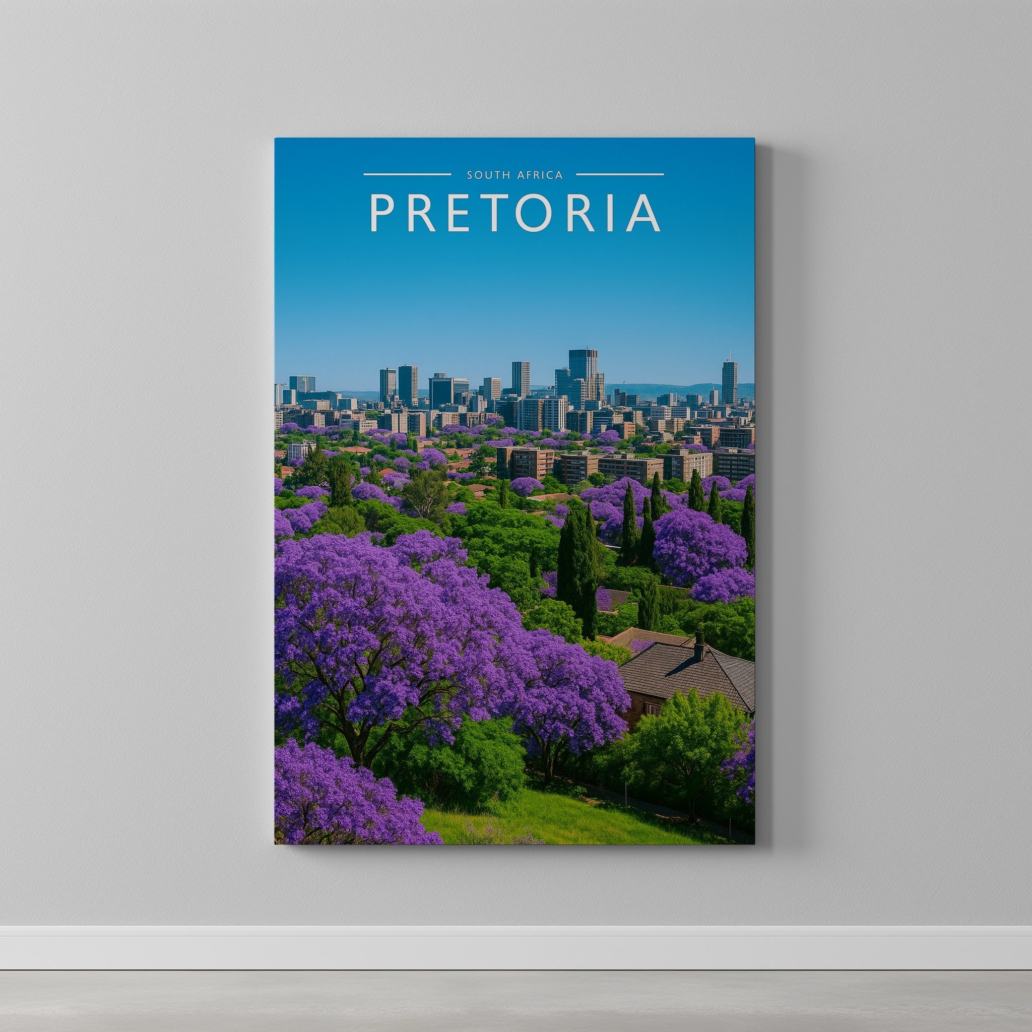 Pretoria Travel Poster as a gallery-wrapped canvas on a plain wall