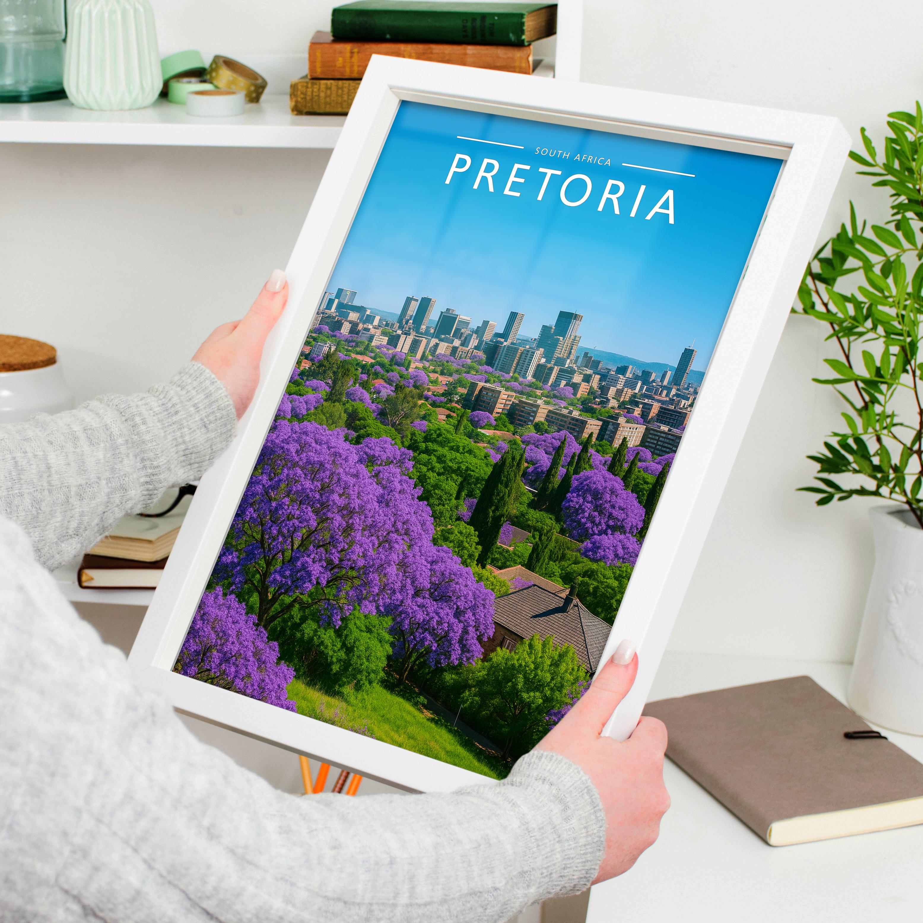 Pretoria Travel Poster held in a white frame