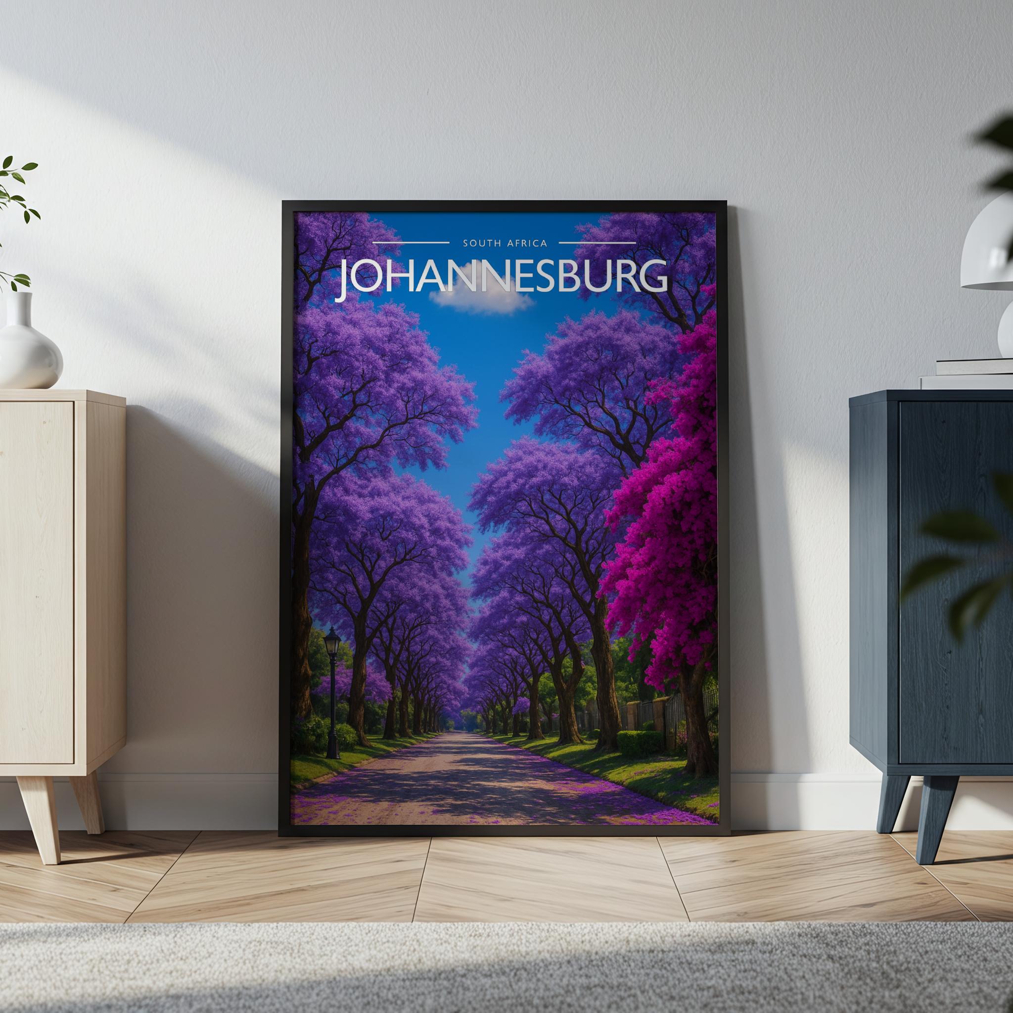 Johannesburg Travel Poster in a black frame