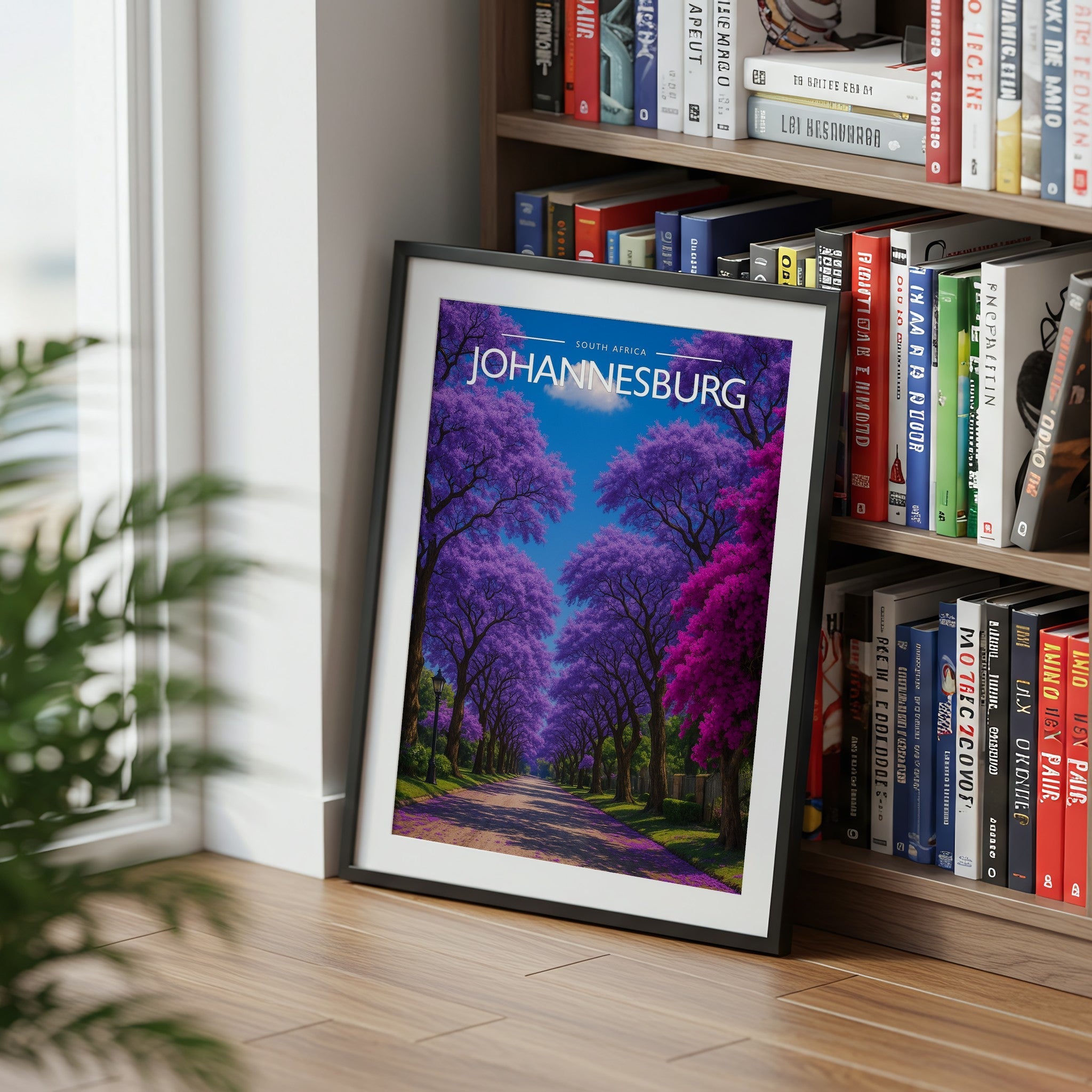 Johannesburg Travel Poster mounted in a black frame