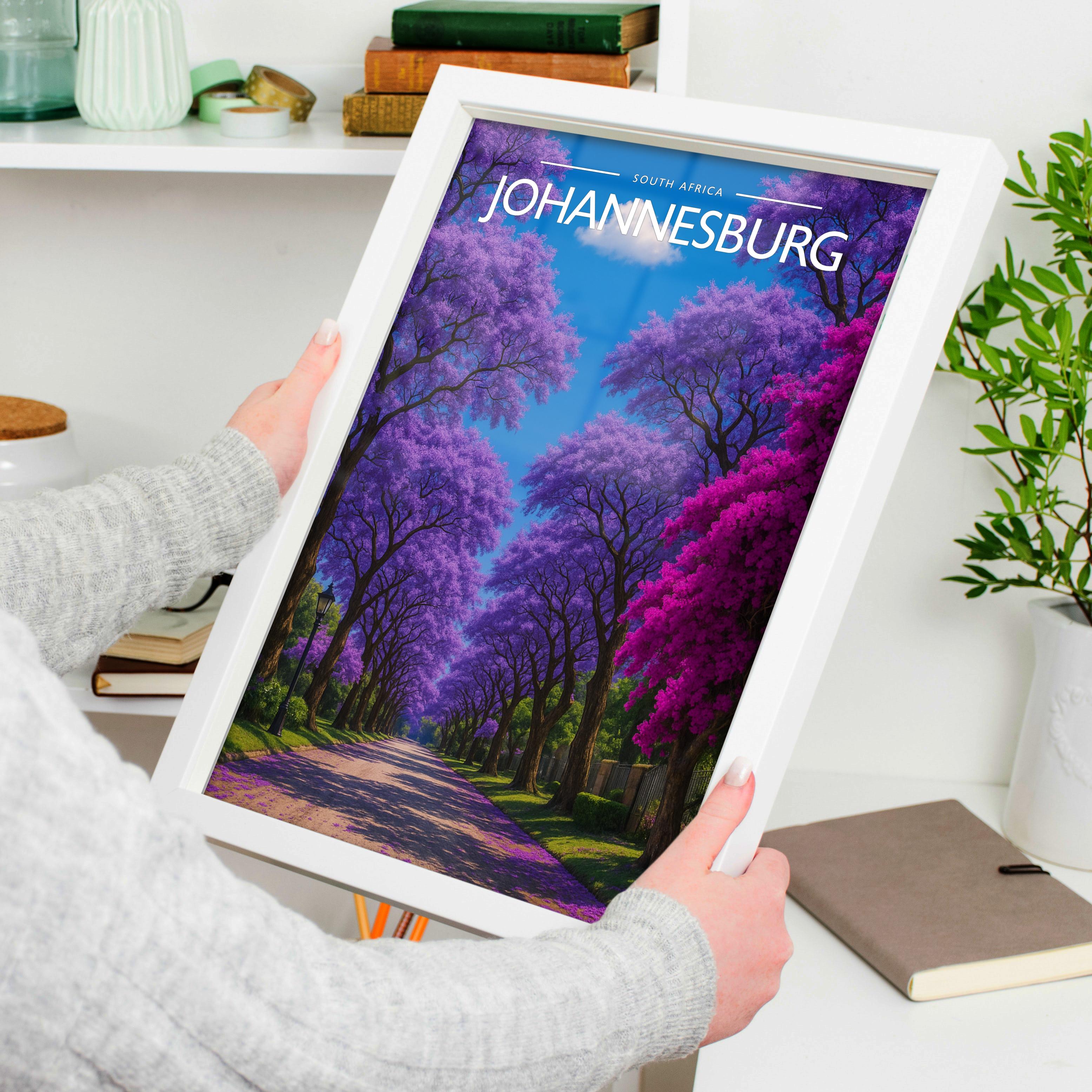 Johannesburg Travel Poster held in a white frame
