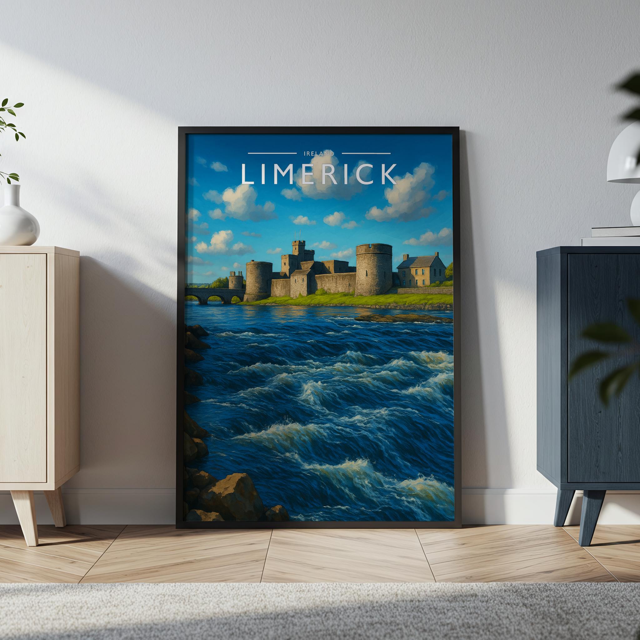 Limerick Travel Poster in a black frame
