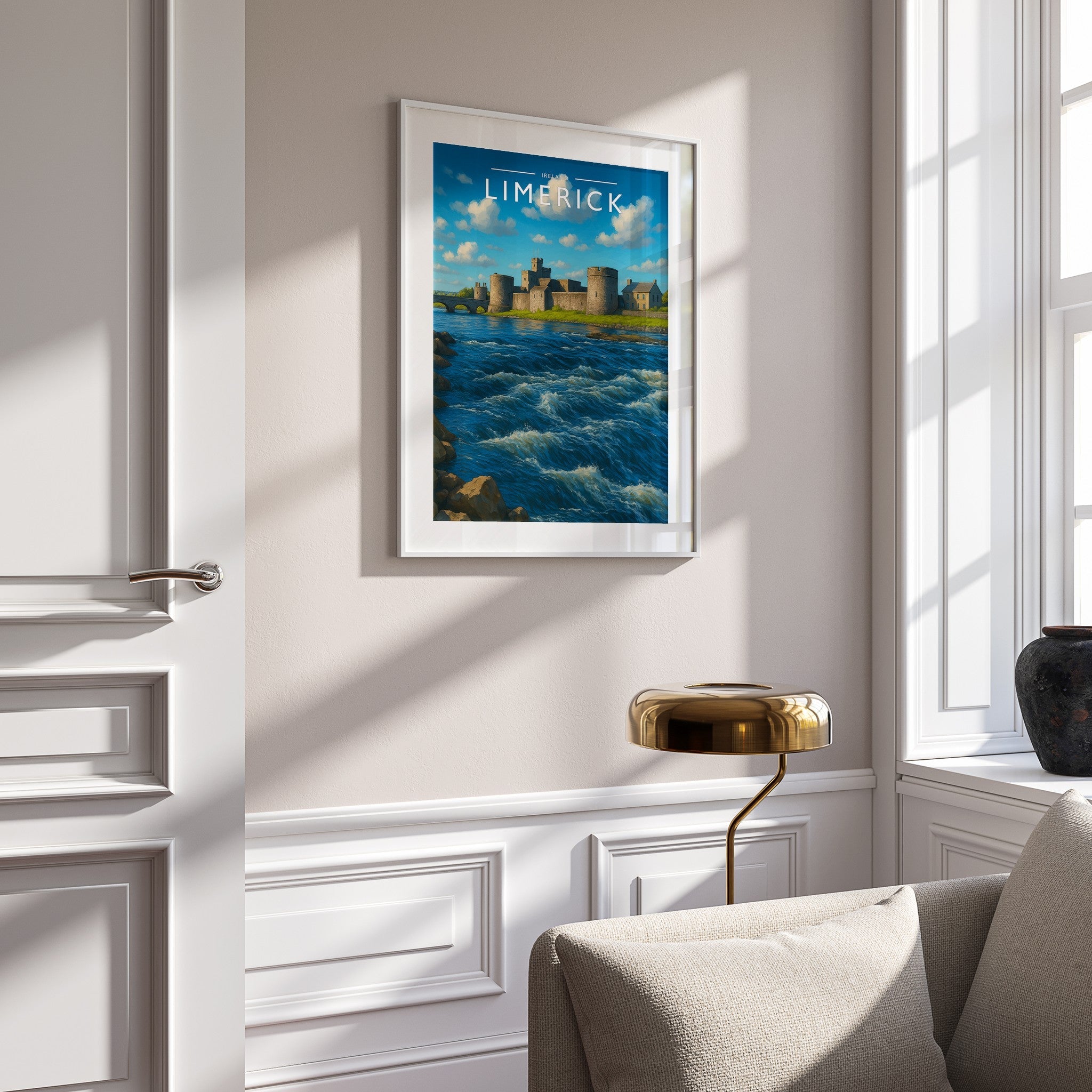 Limerick Travel Poster mounted in a white frame
