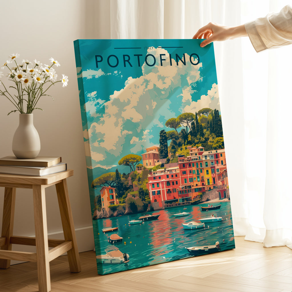 Portofino Travel Poster as a gallery-wrapped canvas