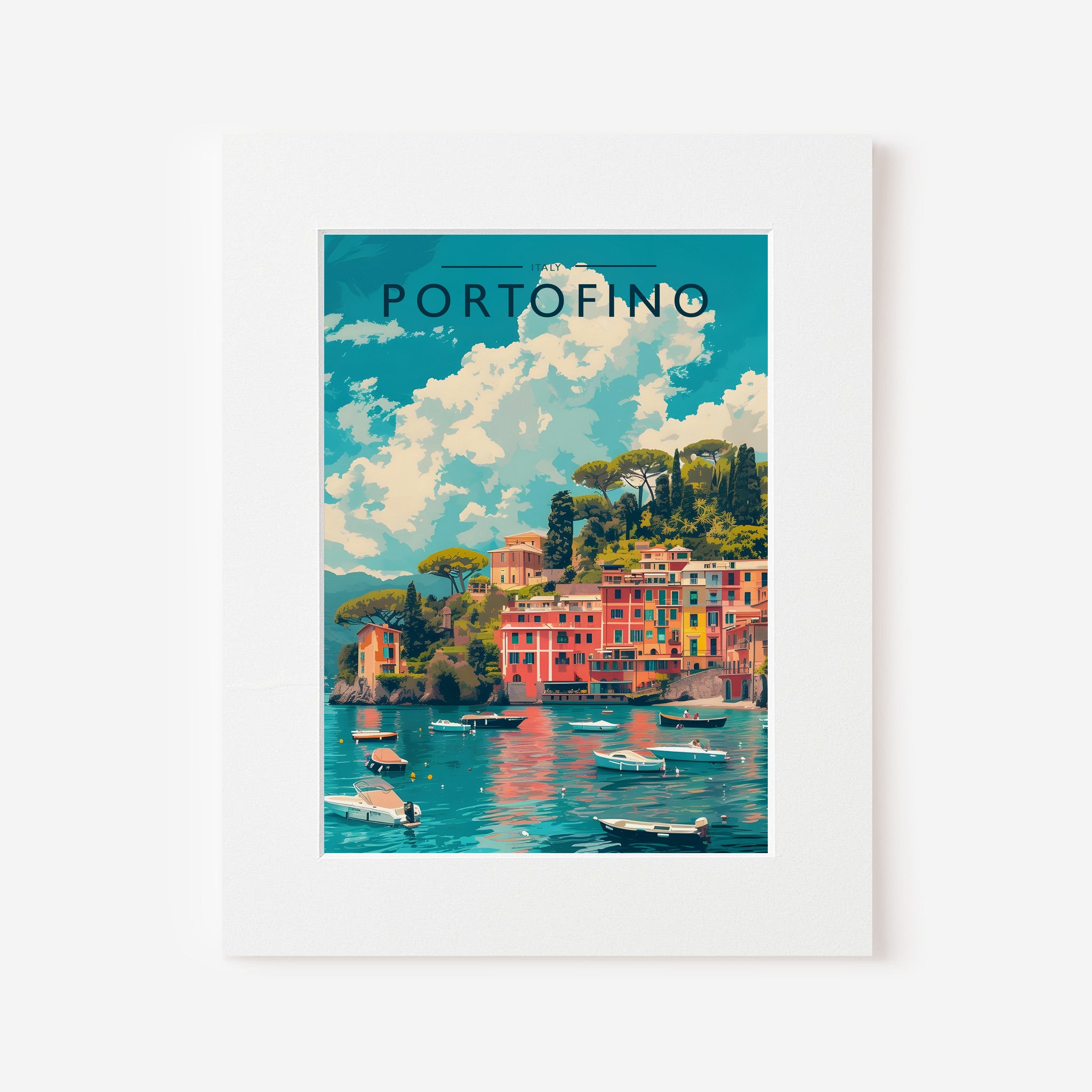Portofino Travel Poster in a white mount