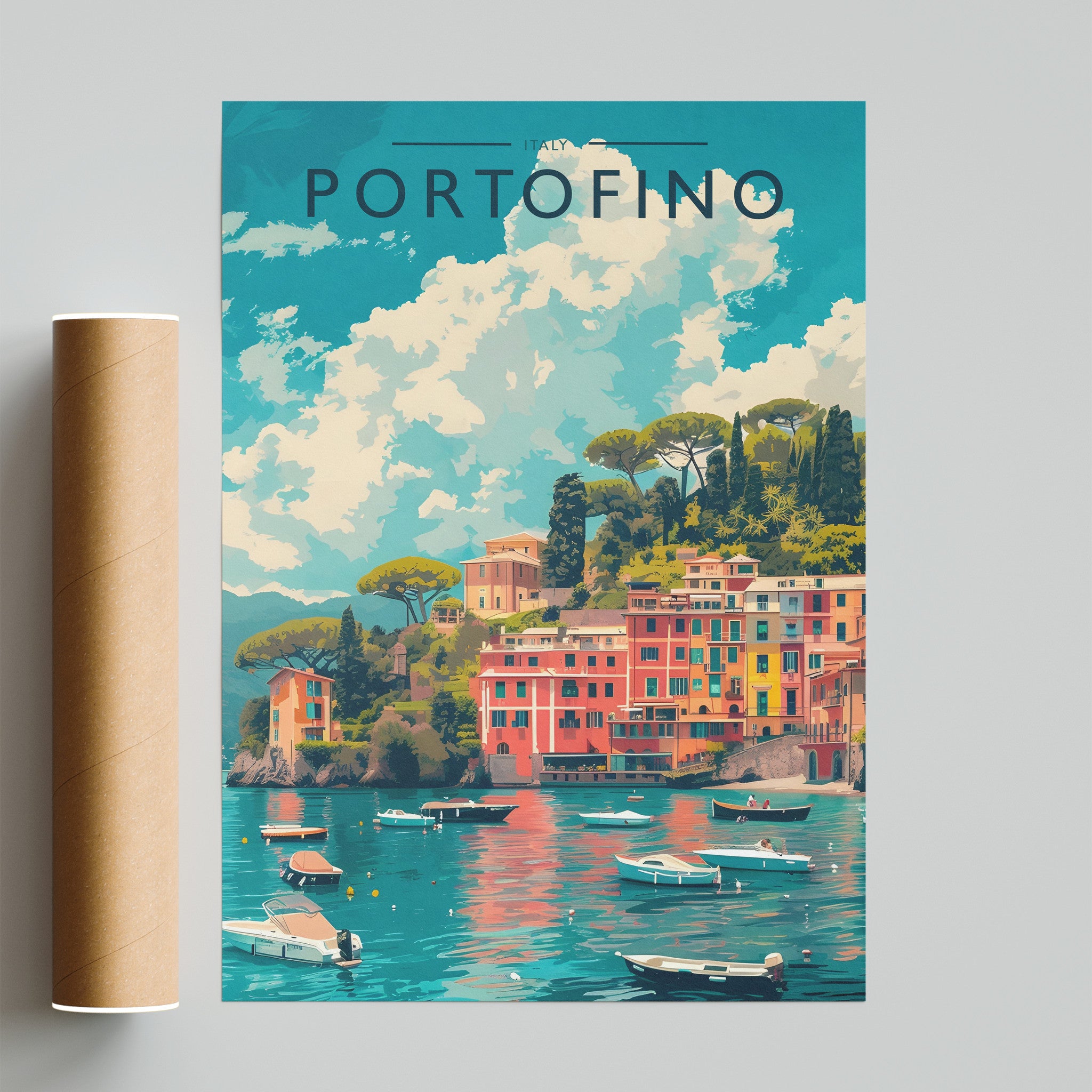 Portofino Travel Poster - fine art print with shipping tube