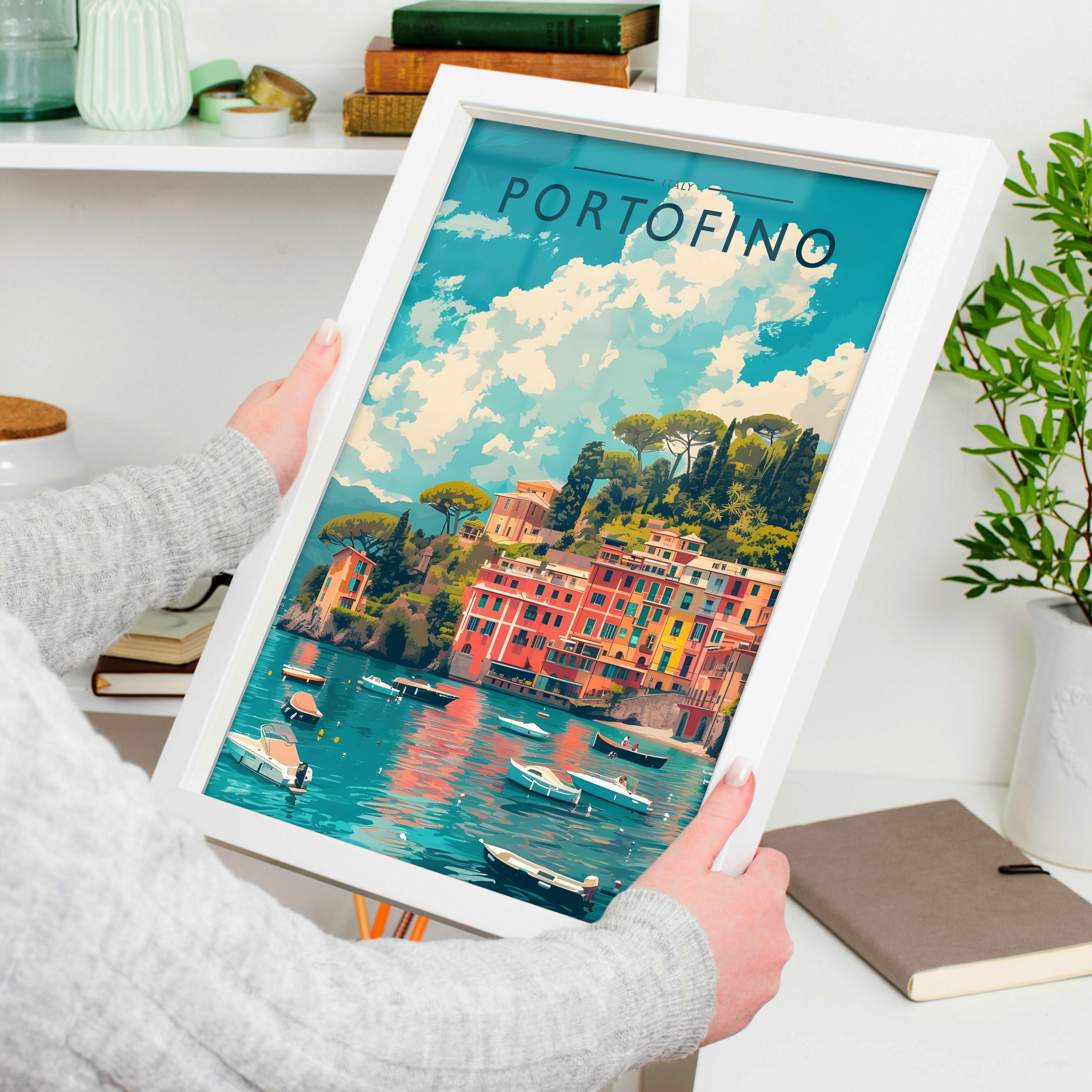 Portofino Travel Poster held in a white frame