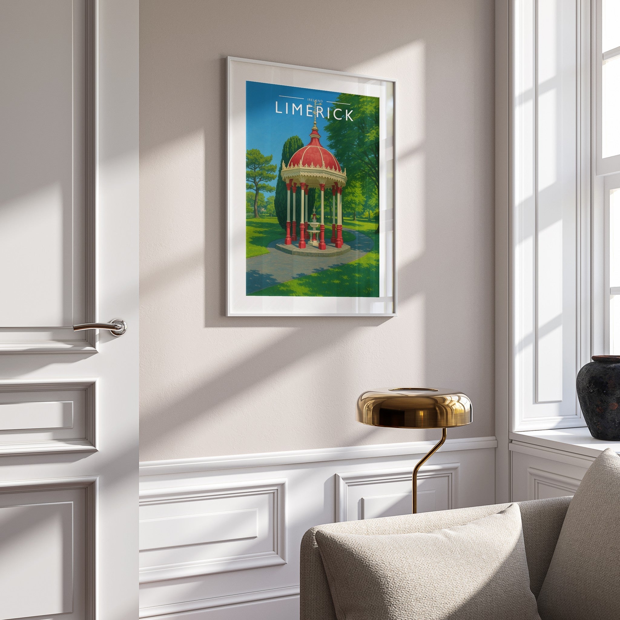 Limerick #2 Travel Poster mounted in a white frame