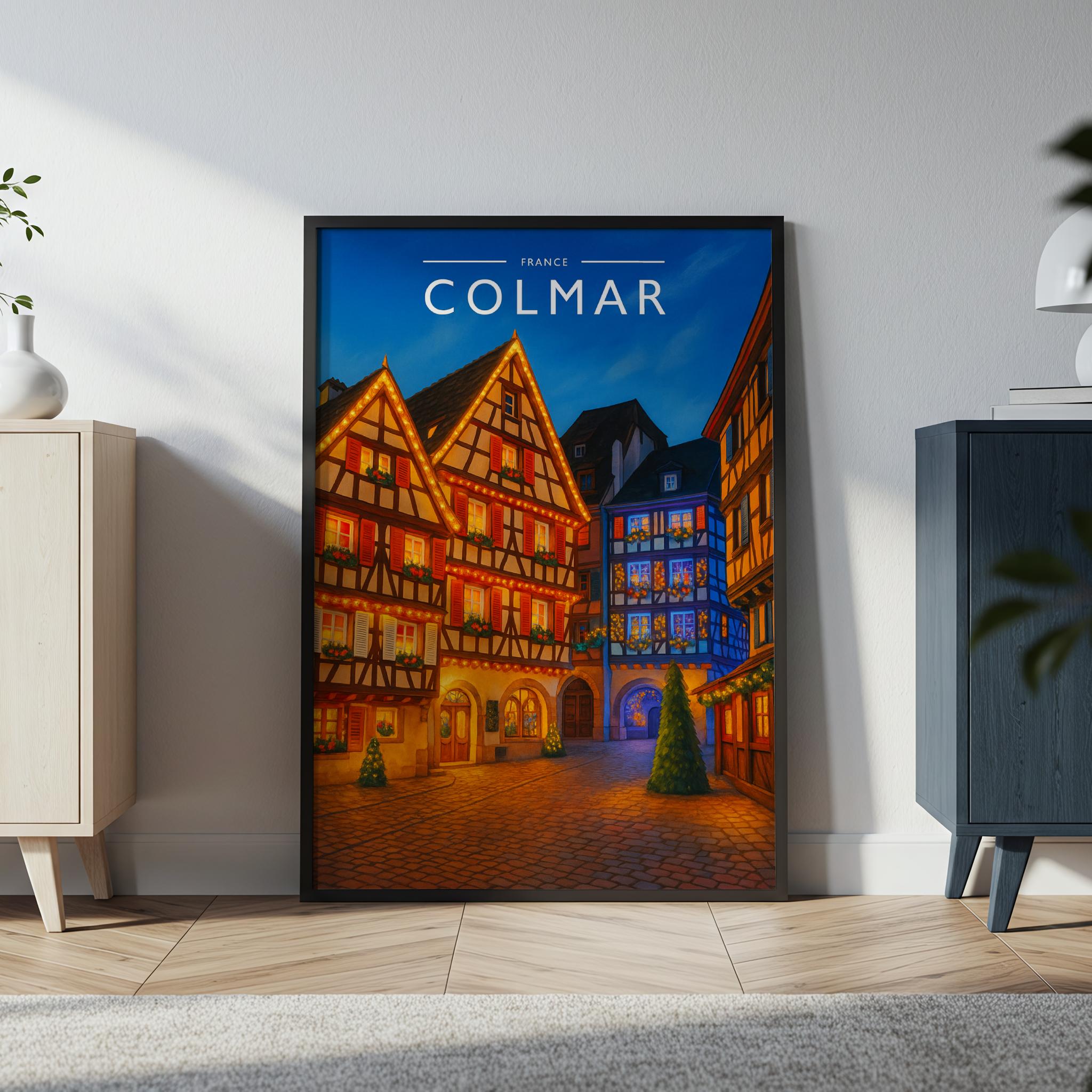 Colmar Travel Poster in a black frame
