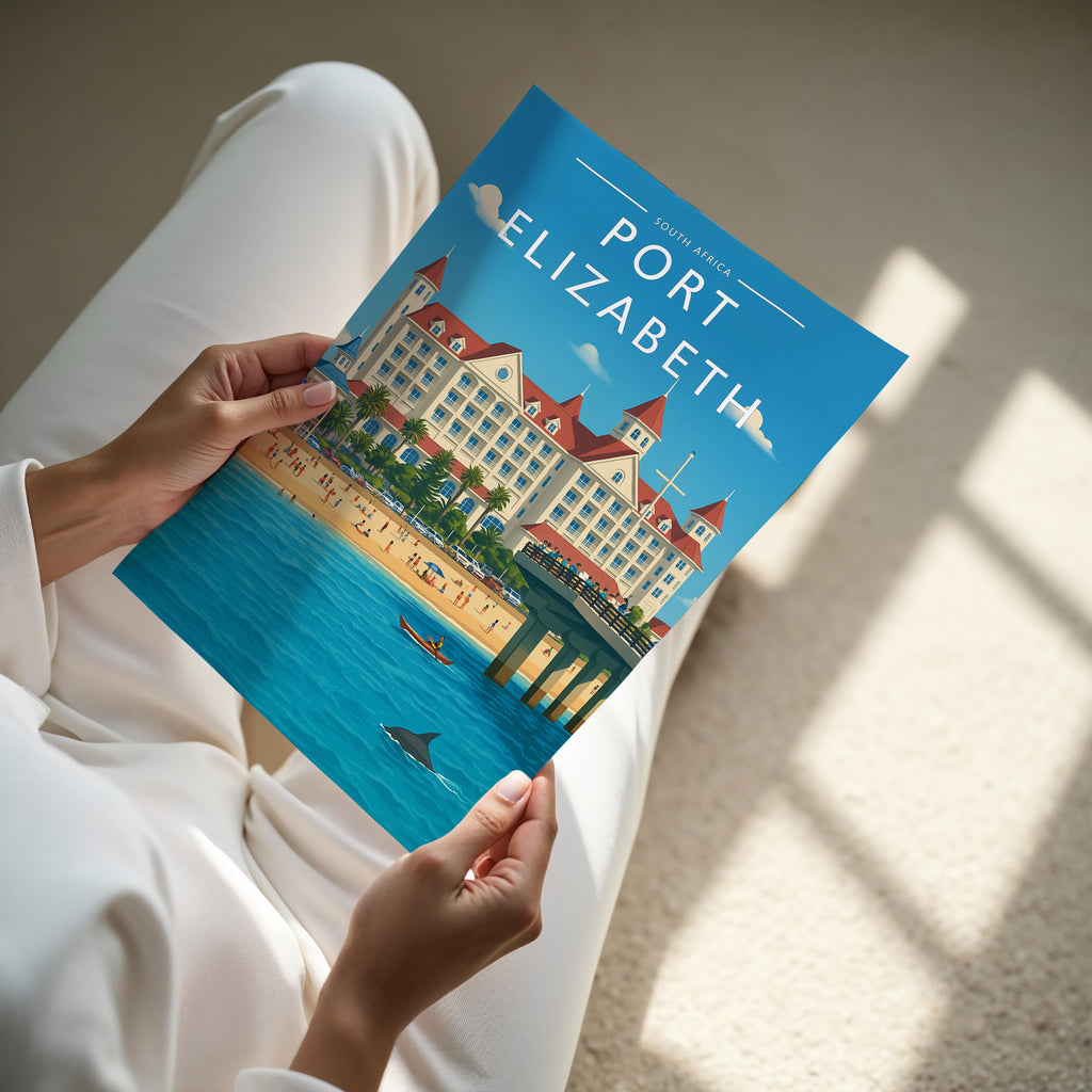 Port Elizabeth Travel Poster - A4 print held in hand