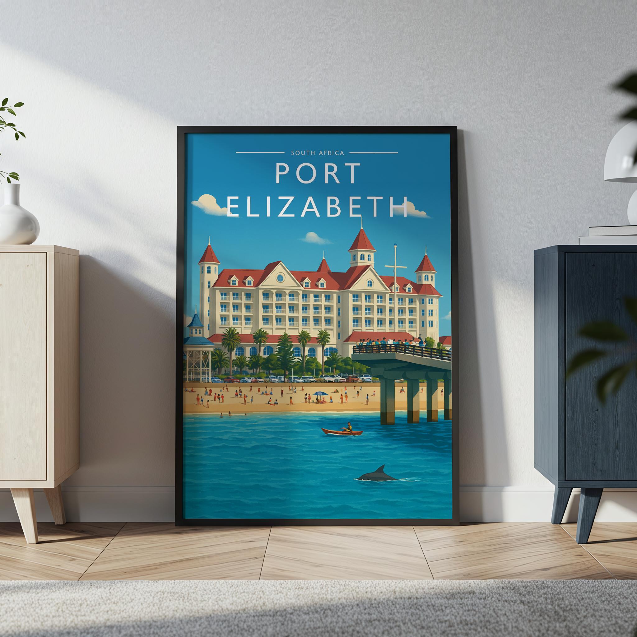Port Elizabeth Travel Poster in a black frame