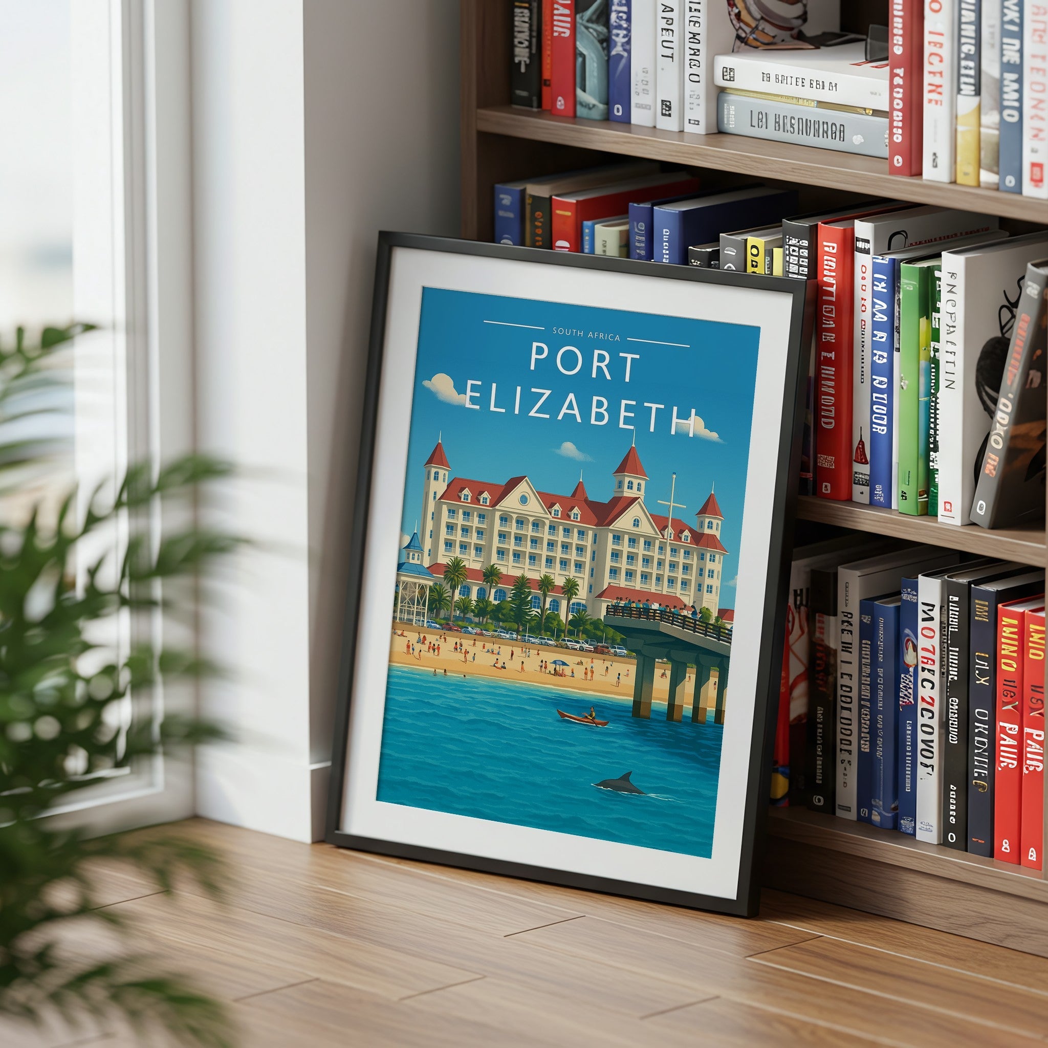 Port Elizabeth Travel Poster mounted in a black frame