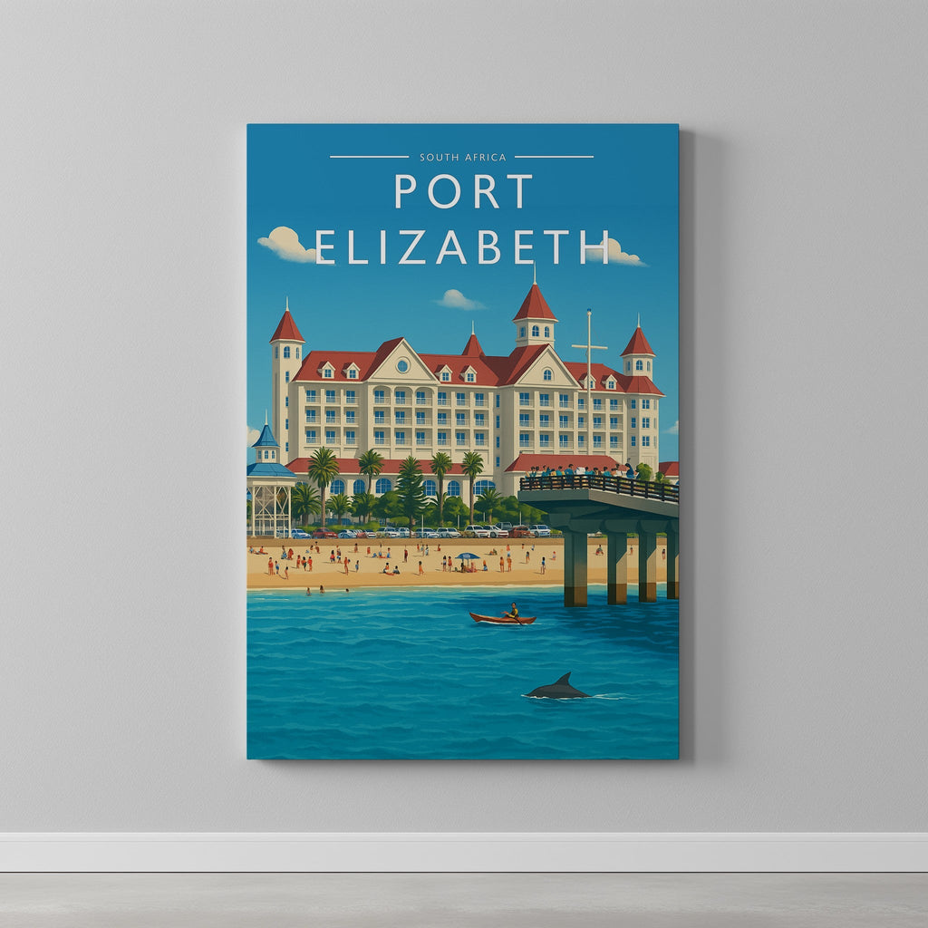 Port Elizabeth Travel Poster as a gallery-wrapped canvas on a plain wall