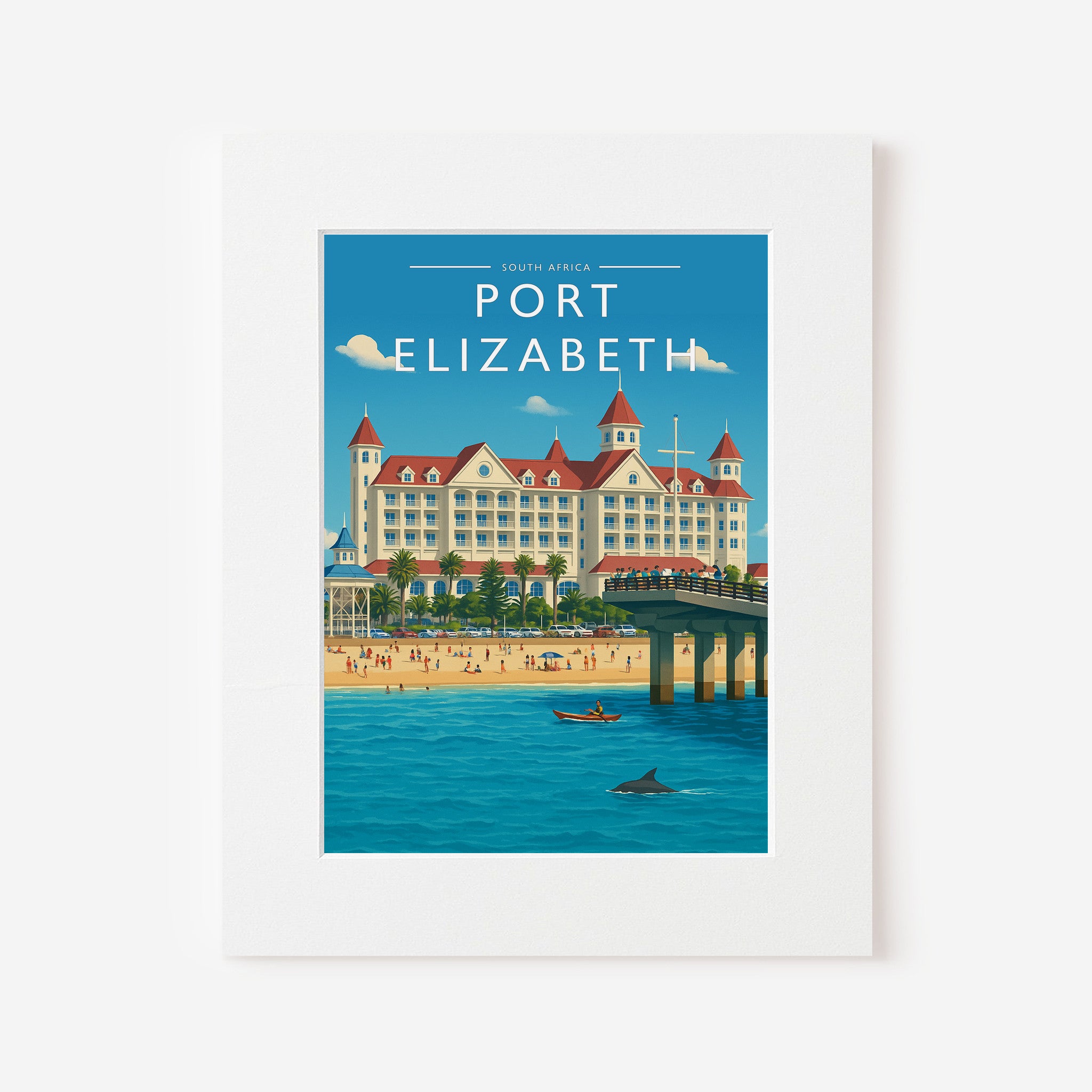 Port Elizabeth Travel Poster in a white mount