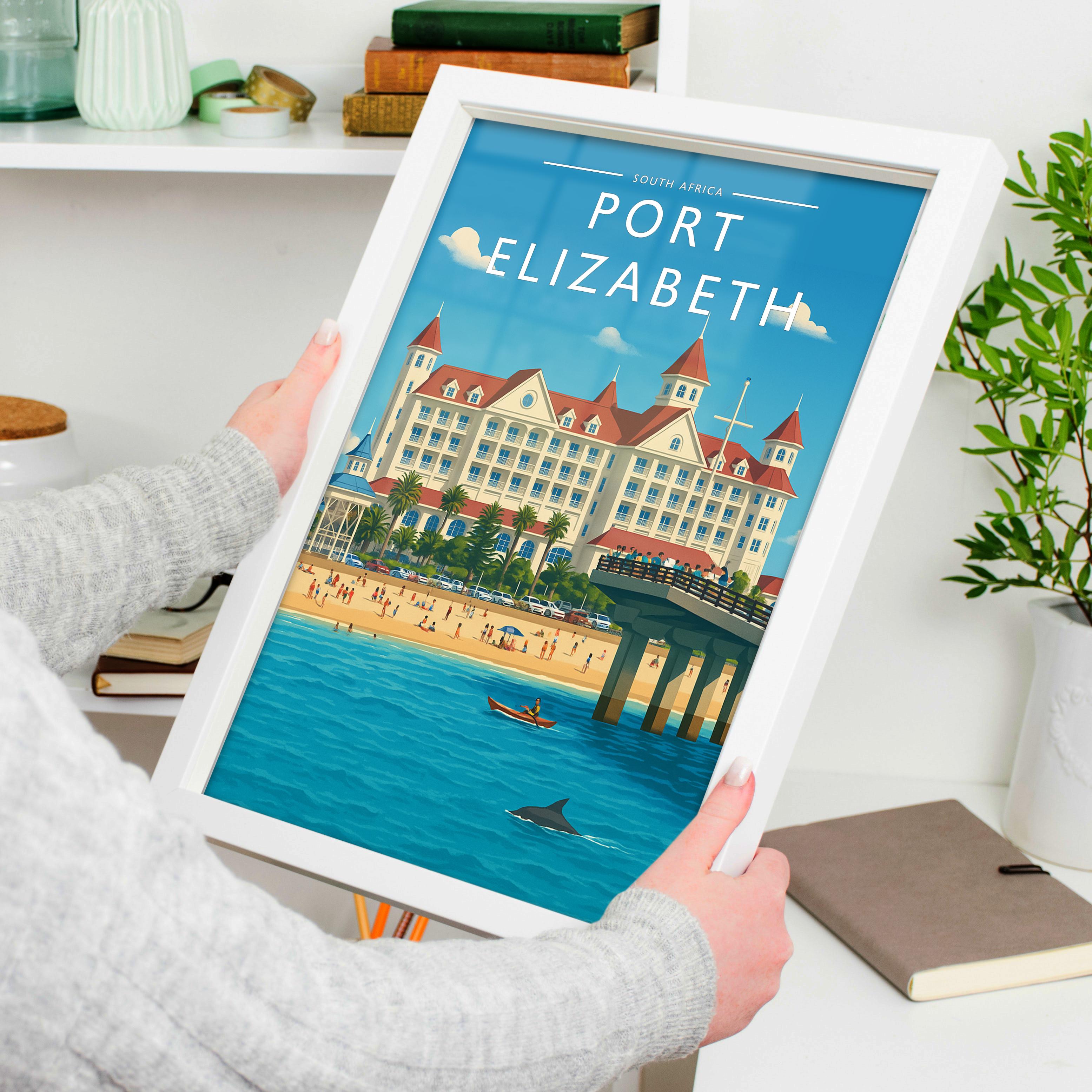 Port Elizabeth Travel Poster held in a white frame