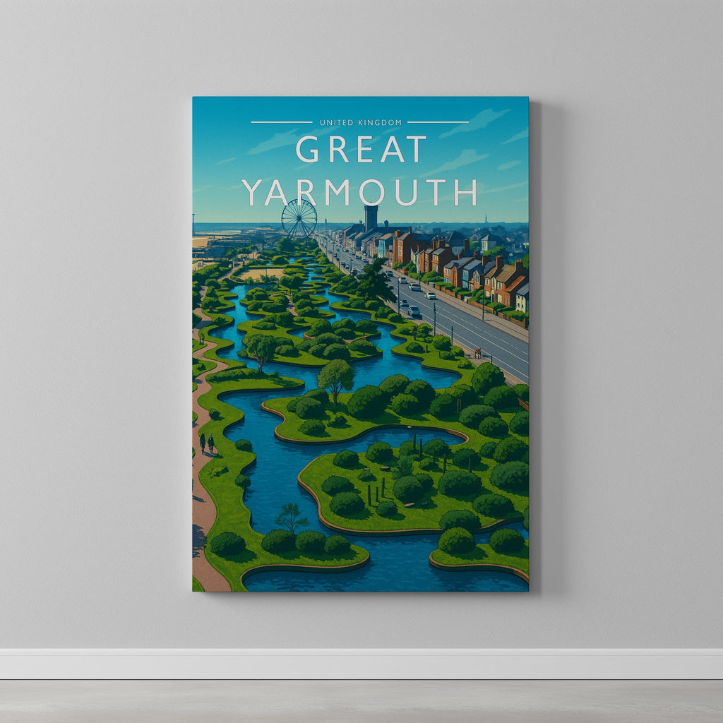 Great Yarmouth Travel Poster as a gallery-wrapped canvas on a plain wall