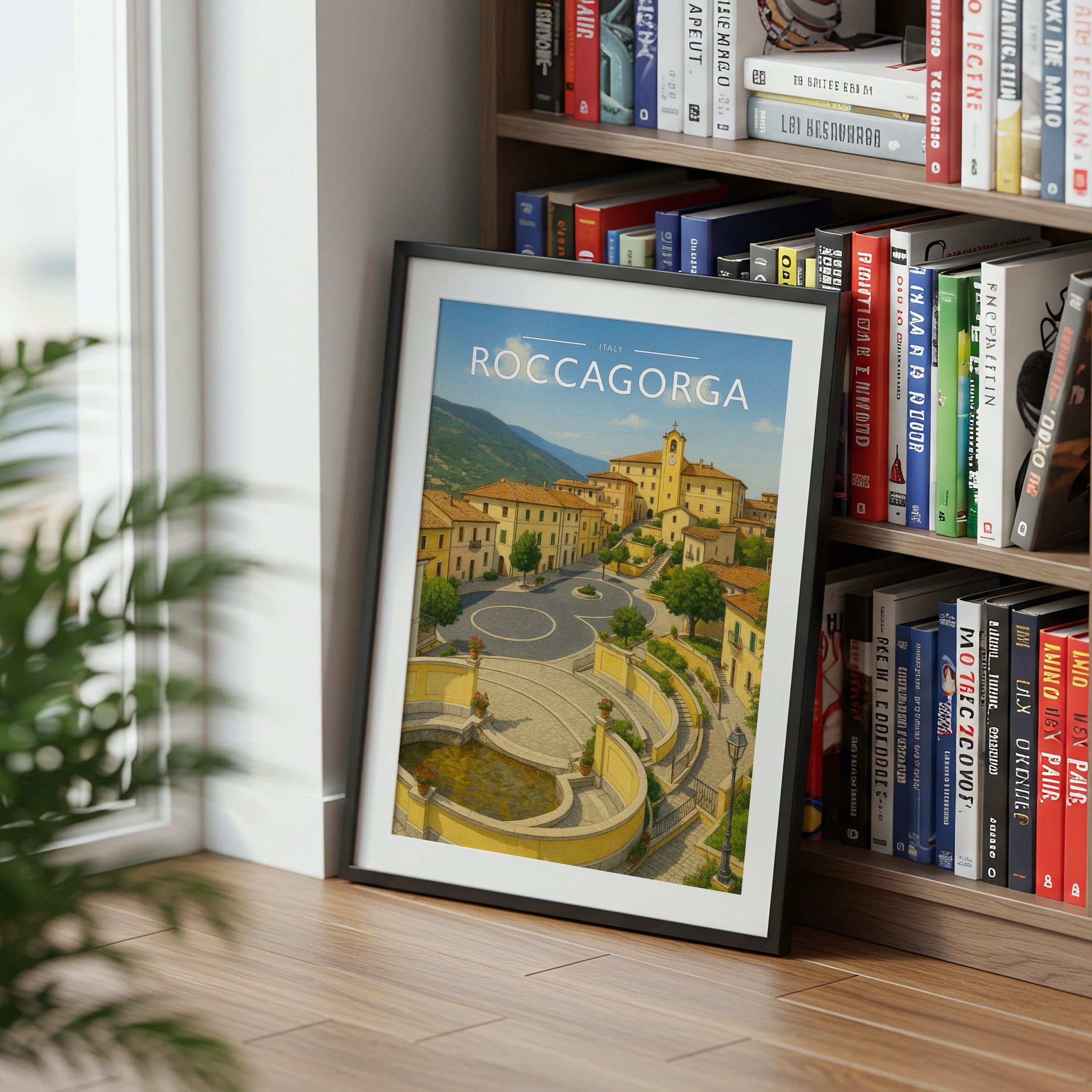 Roccagorga #2 Travel Poster mounted in a black frame