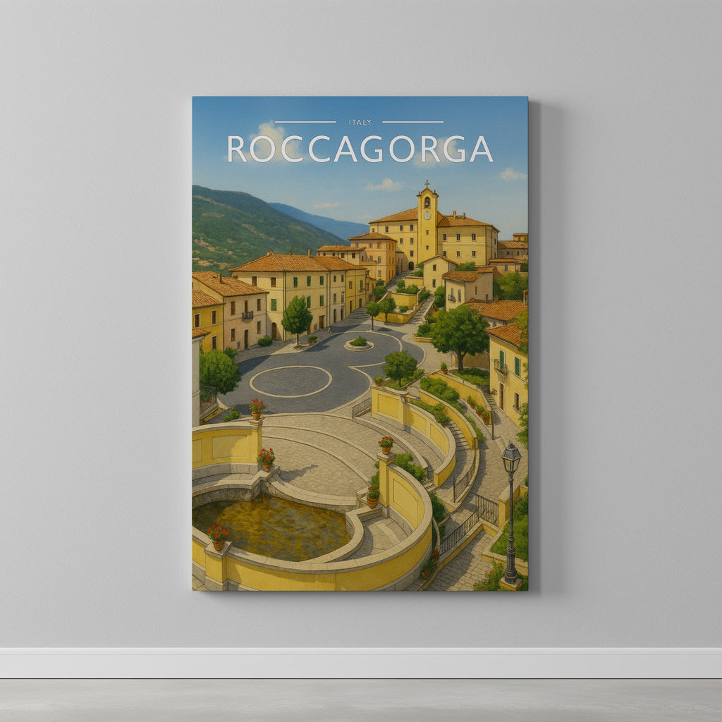 Roccagorga #2 Travel Poster as a gallery-wrapped canvas on a plain wall