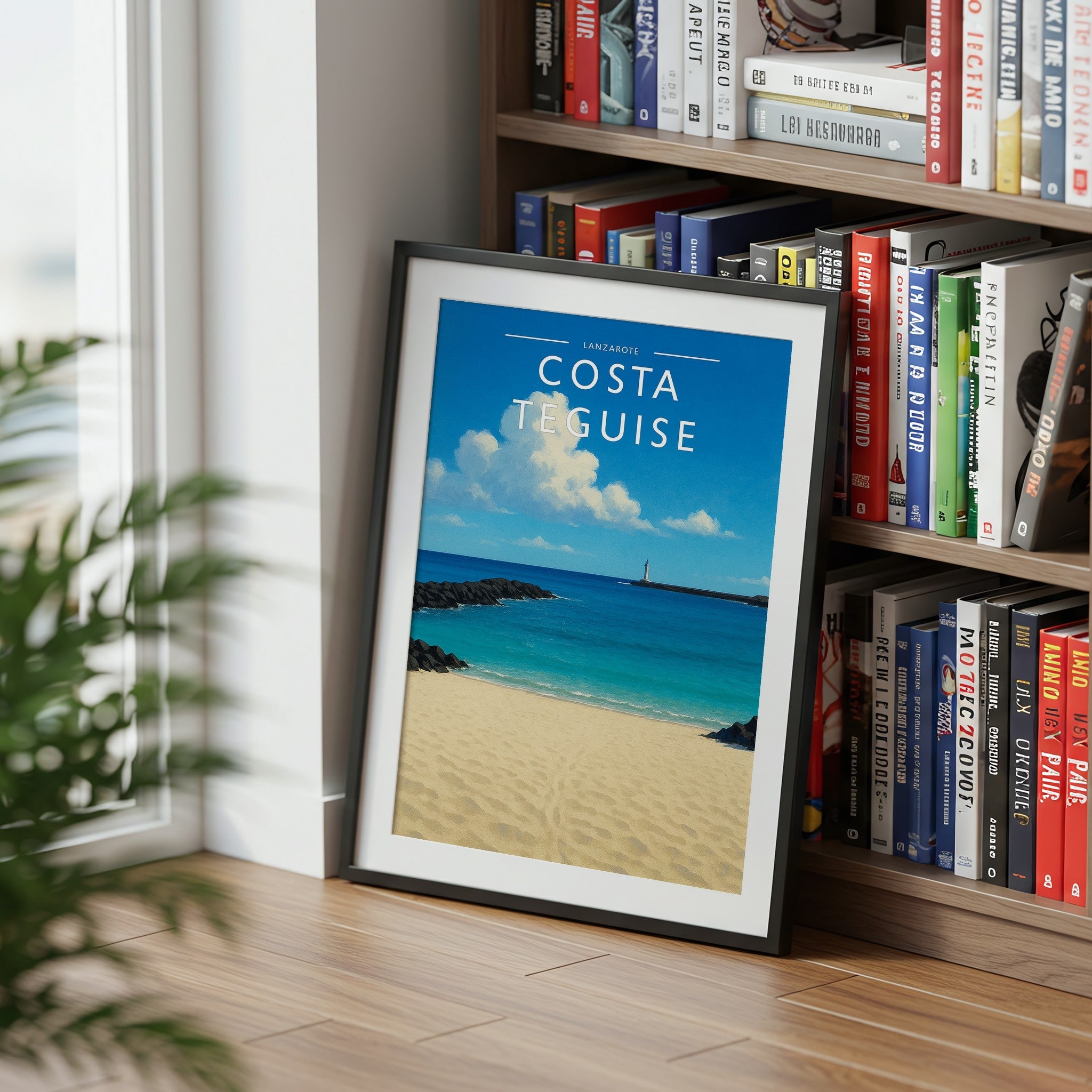 Costa Teguise Travel Poster mounted in a black frame