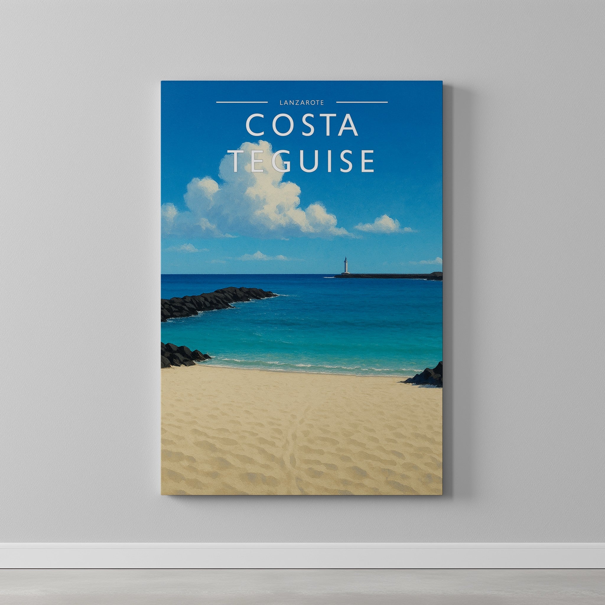 Costa Teguise Travel Poster as a gallery-wrapped canvas on a plain wall
