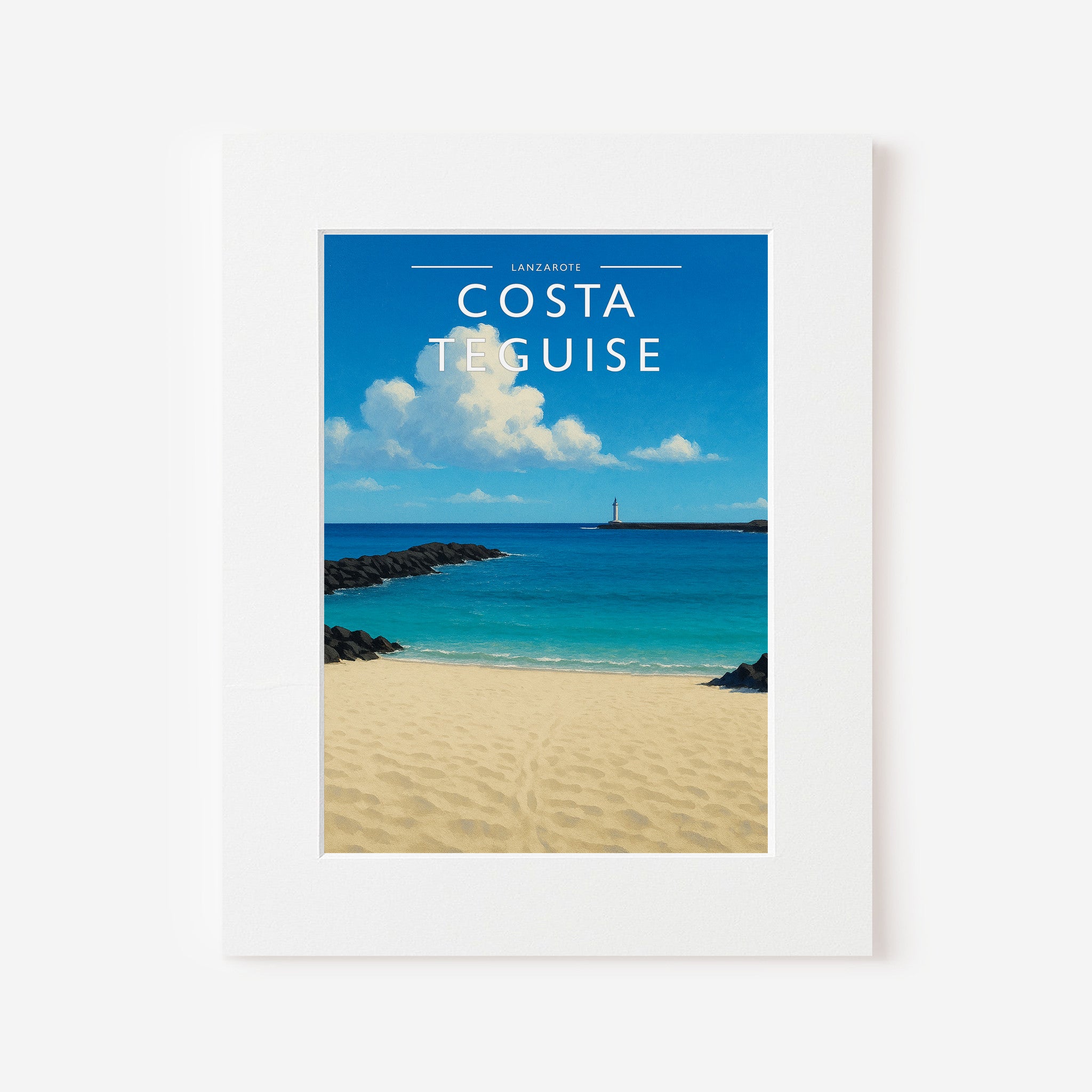 Costa Teguise Travel Poster in a white mount