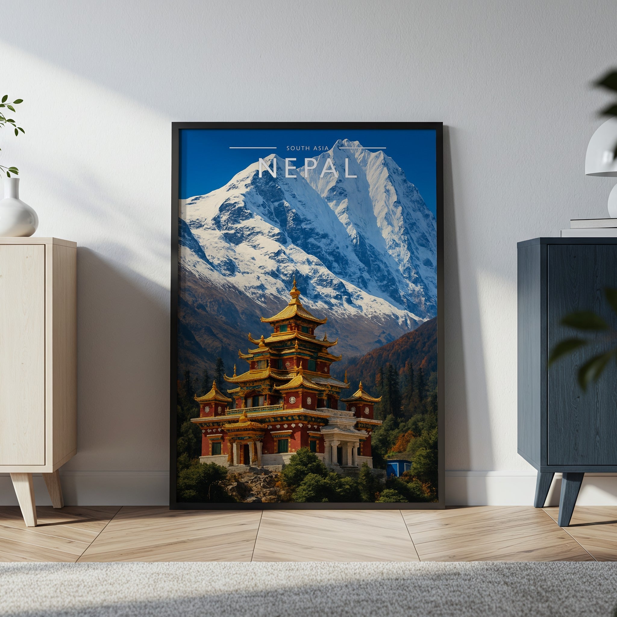 Nepal Travel Poster in a black frame