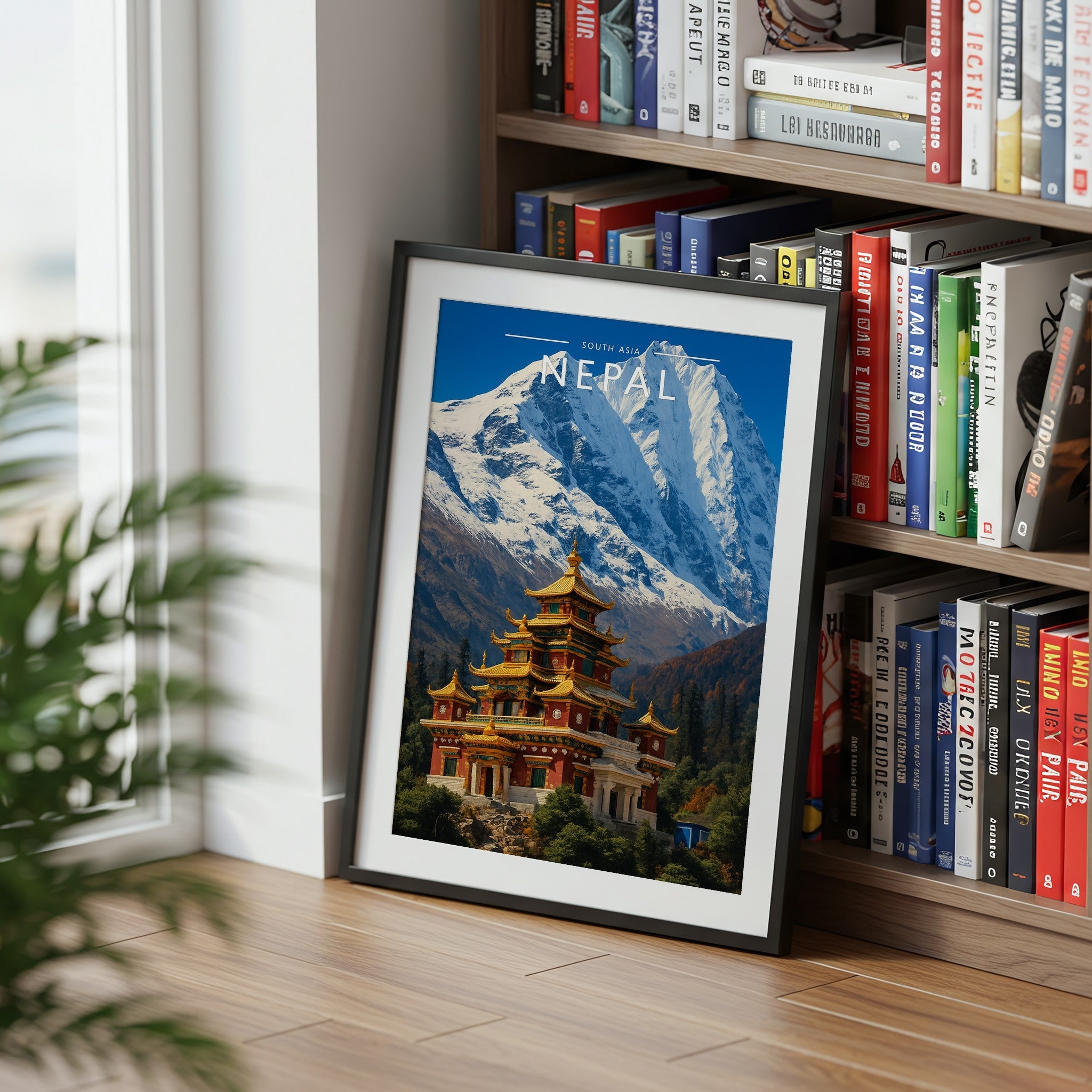 Nepal Travel Poster mounted in a black frame