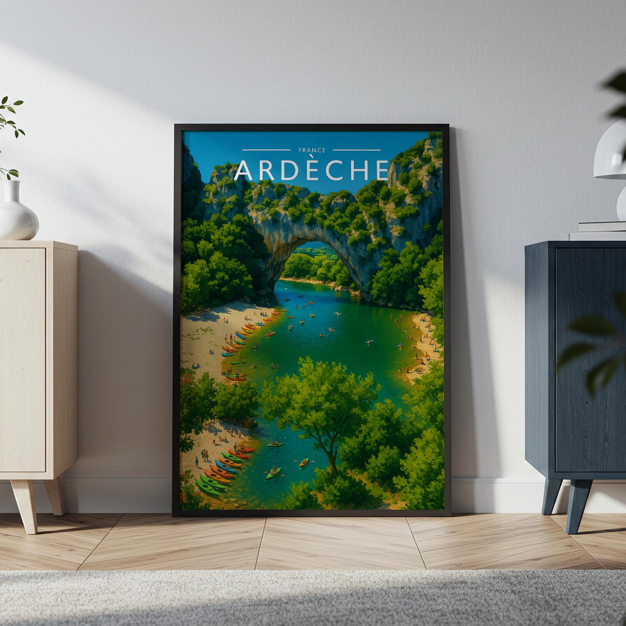 Ardèche Travel Poster in a black frame