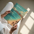Honolulu Travel Poster - A4 print held in hand