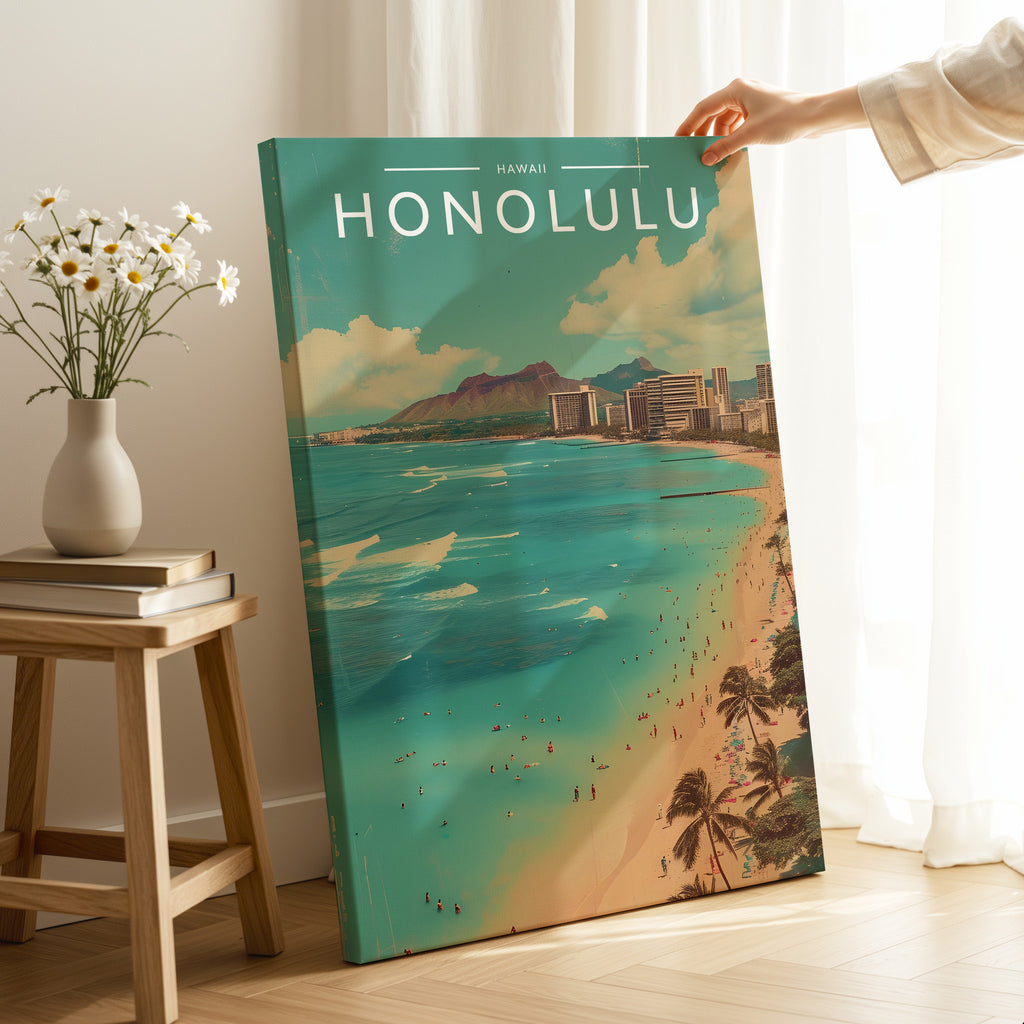 Honolulu Travel Poster as a gallery-wrapped canvas