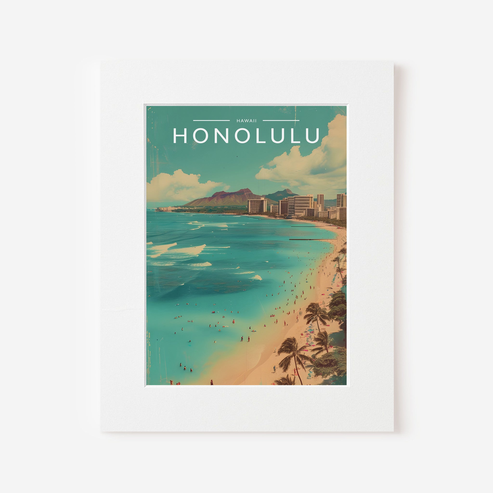 Honolulu Travel Poster in a white mount