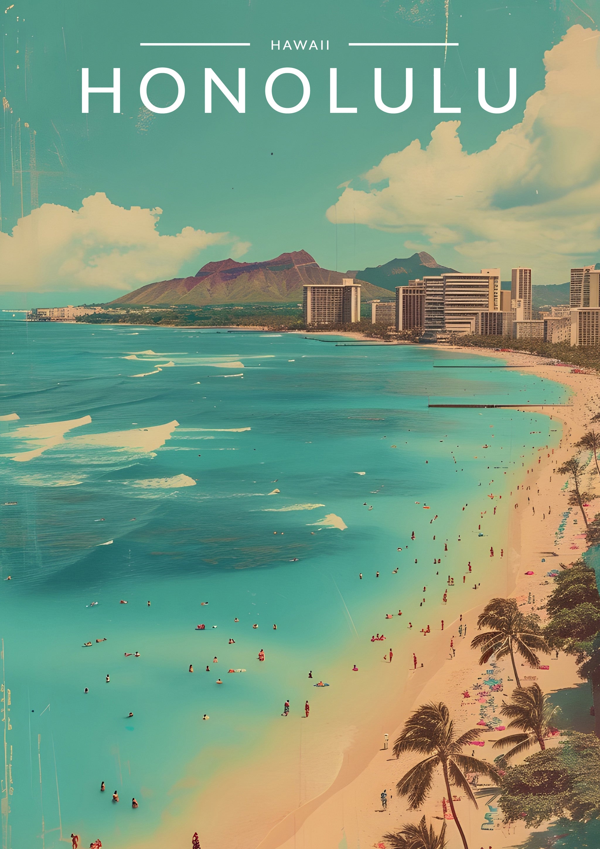 Honolulu Travel Poster - A4 travel poster print
