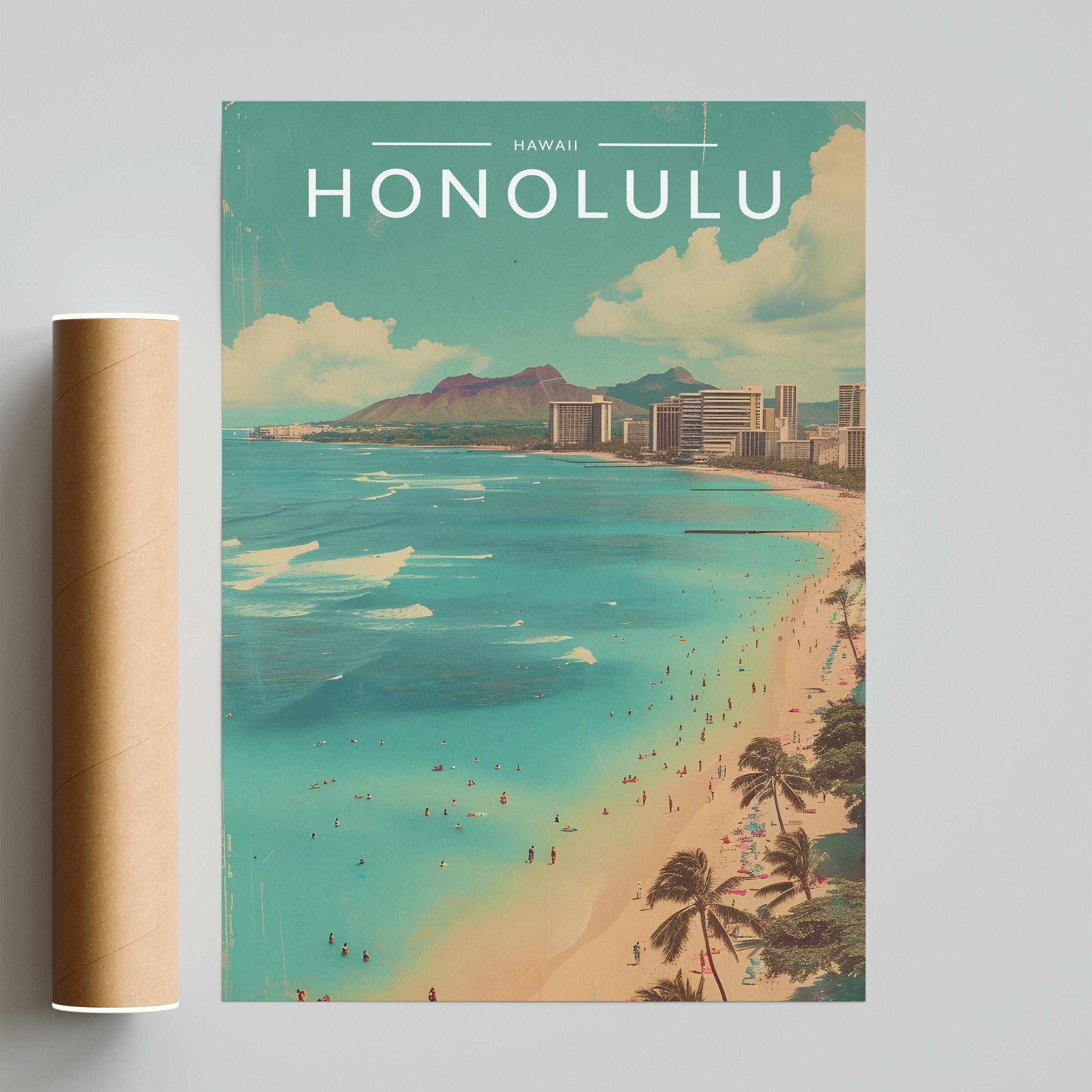 Honolulu Travel Poster - fine art print with shipping tube