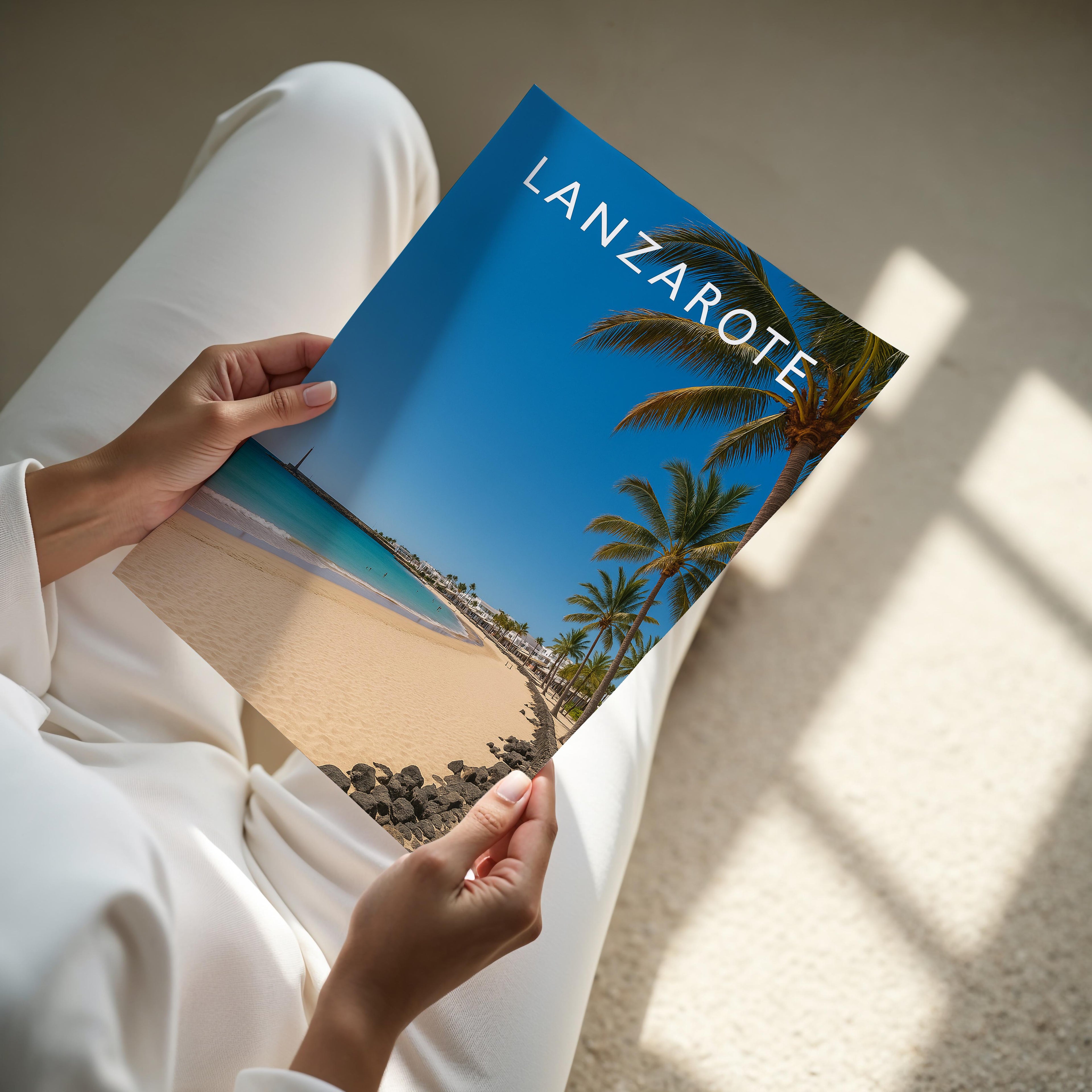 Lanzarote Travel Poster - A4 print held in hand