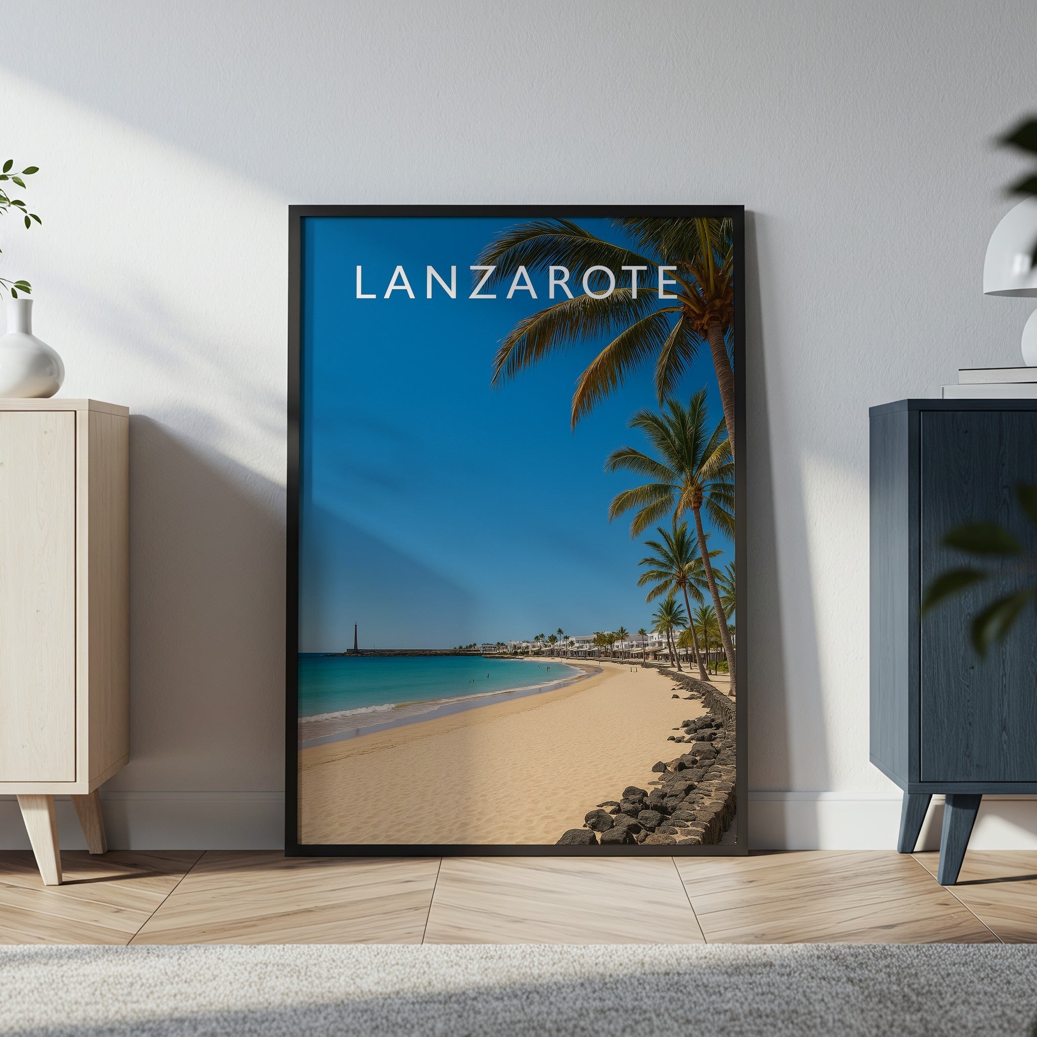 Lanzarote Travel Poster in a black frame